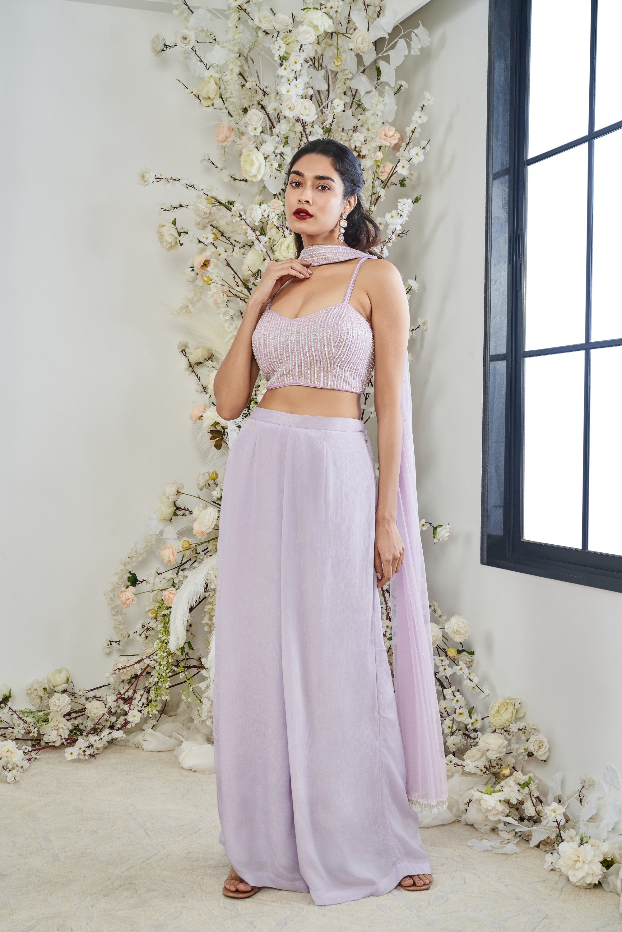 Shimmer Lilac Embroidered 3-Piece Set