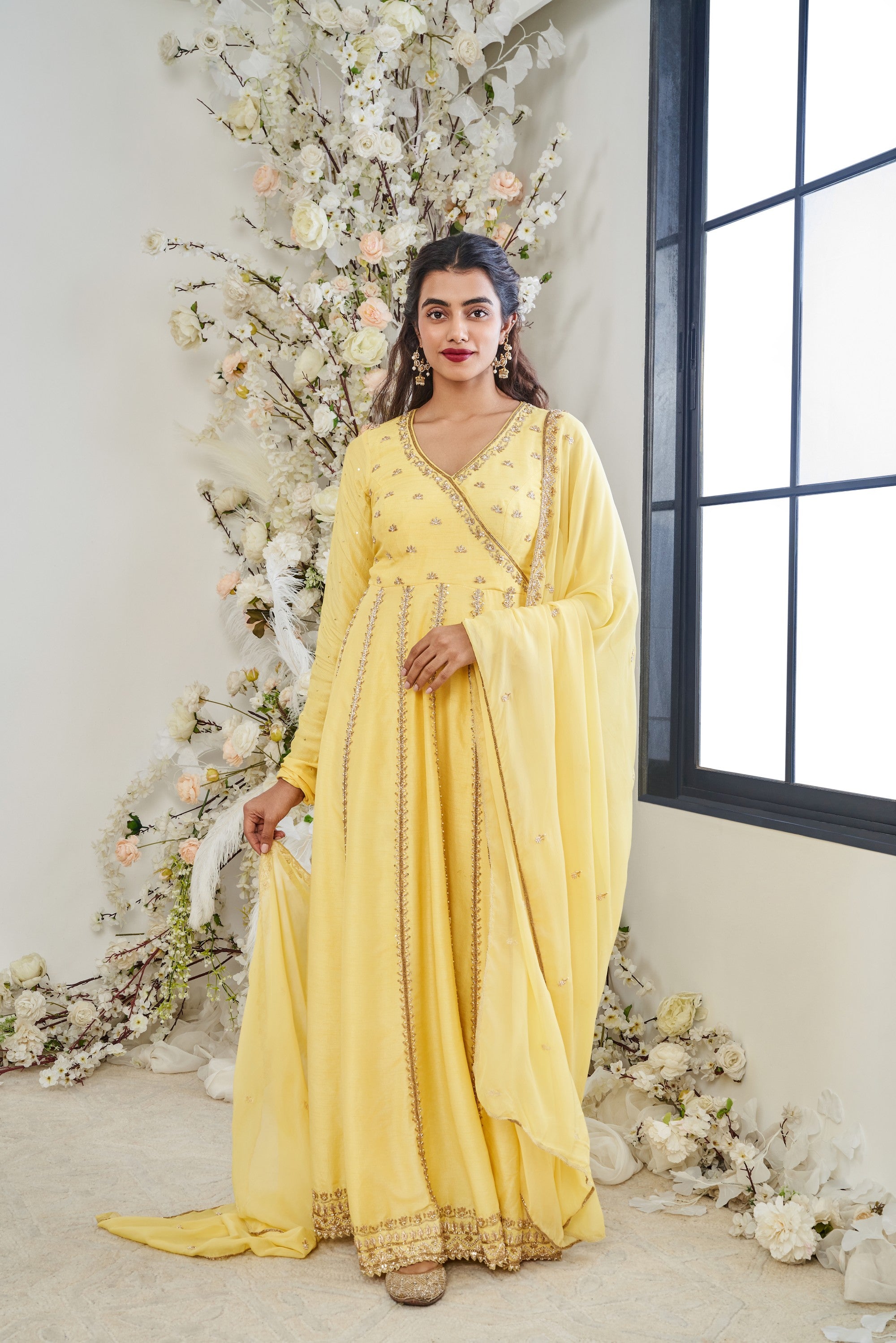 BEIGE GOLD EMBROIDERED ANARKALI SET