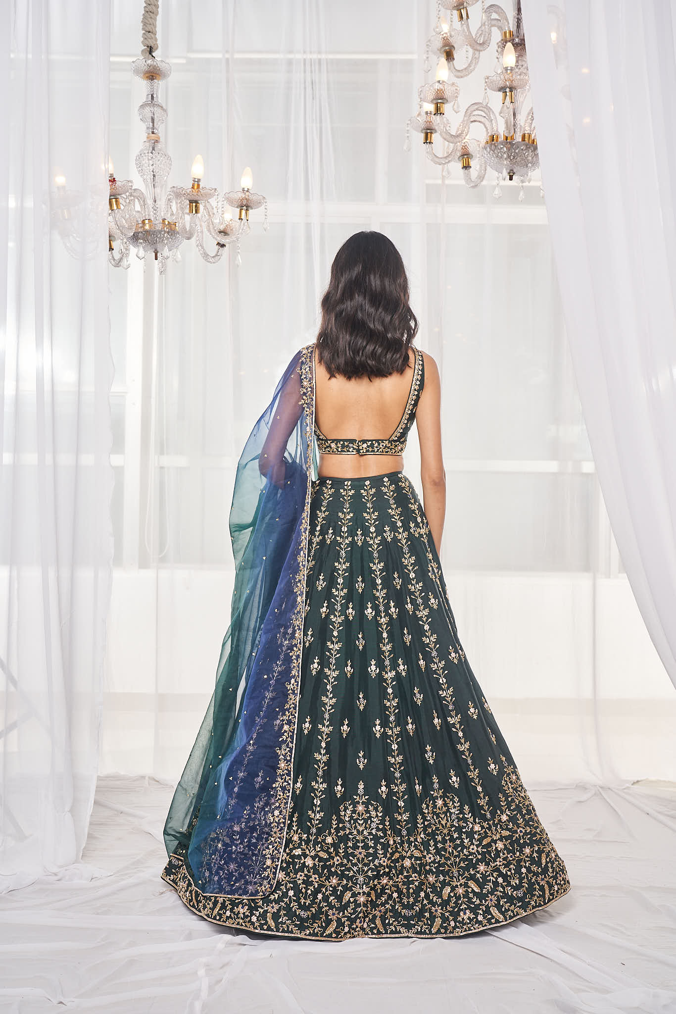 BOTTLE GREEN LEHENGA SET