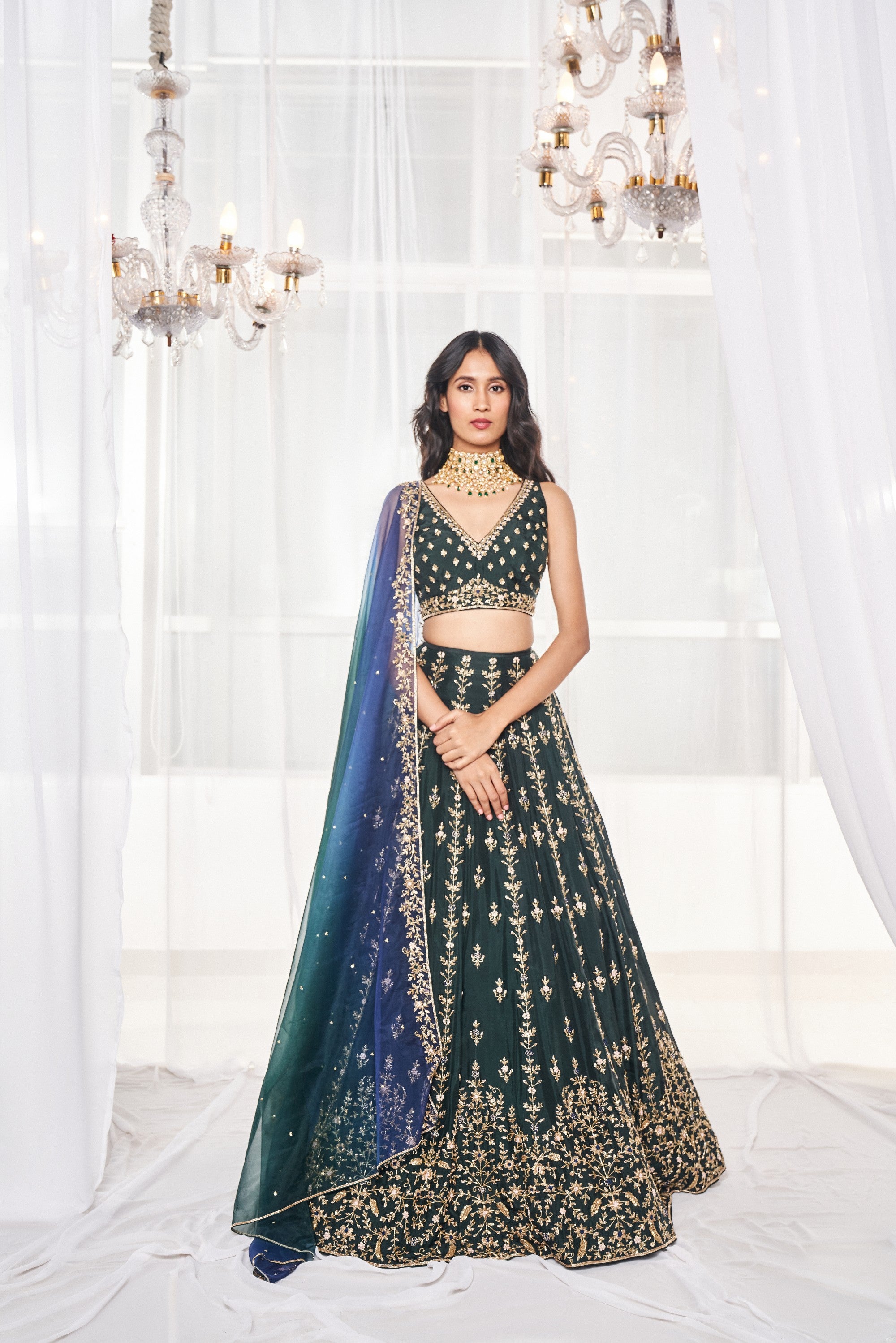 BOTTLE GREEN LEHENGA SET