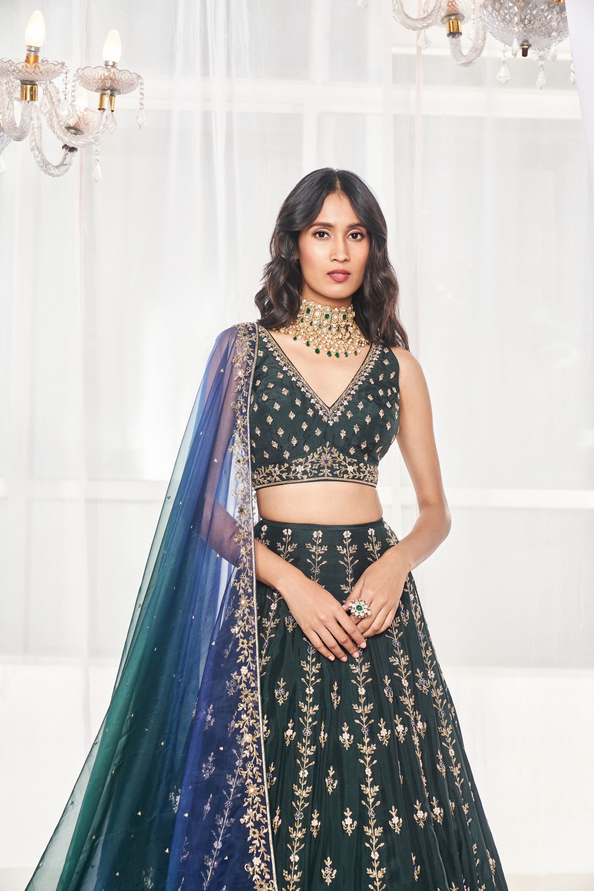 BOTTLE GREEN LEHENGA SET