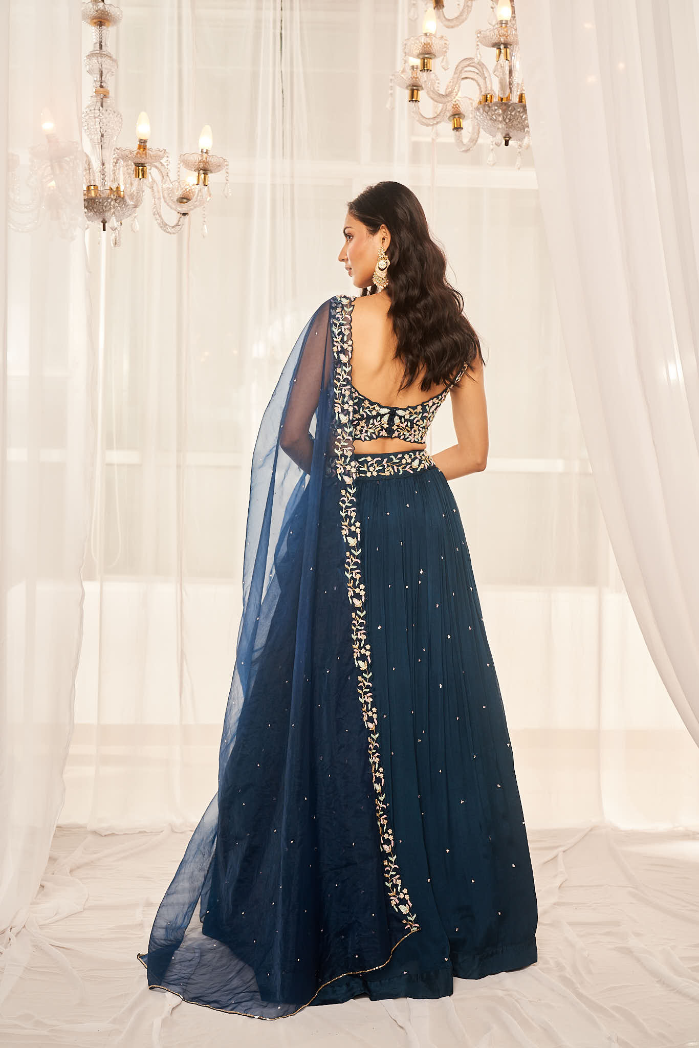 TEAL BLUE Chiffon LEHENGA SET