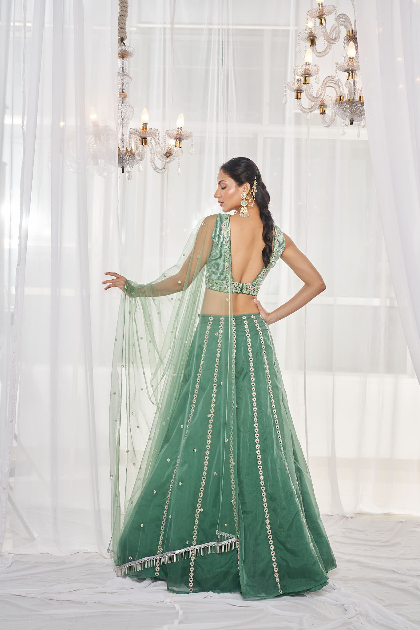 Teal Green Embroidered Lehenga Set