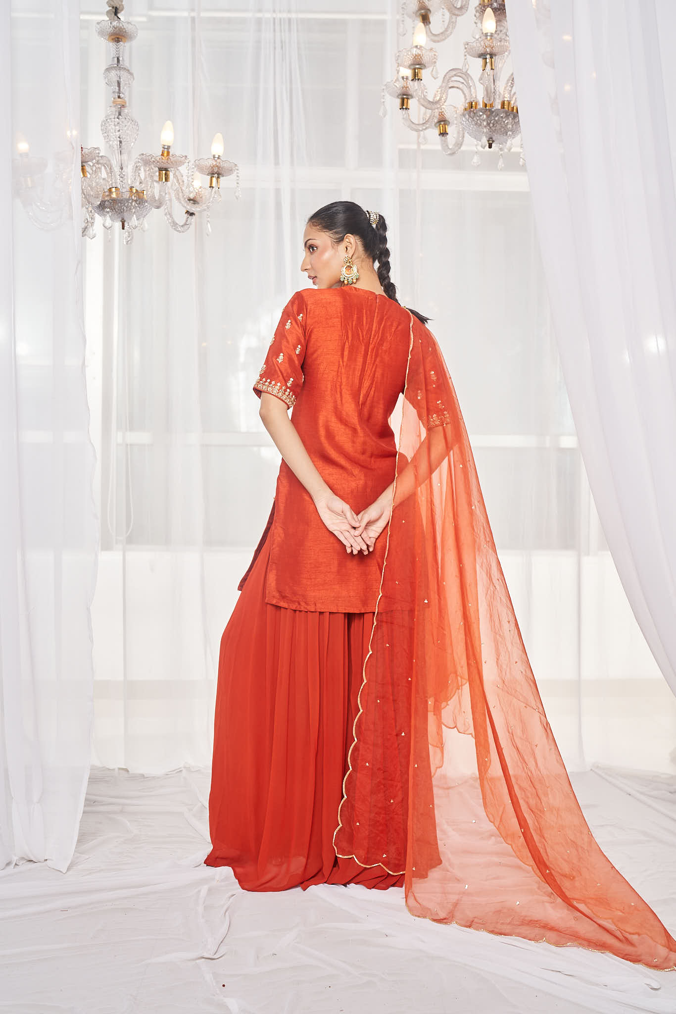 Burnt Orange Embroidered Pant Set