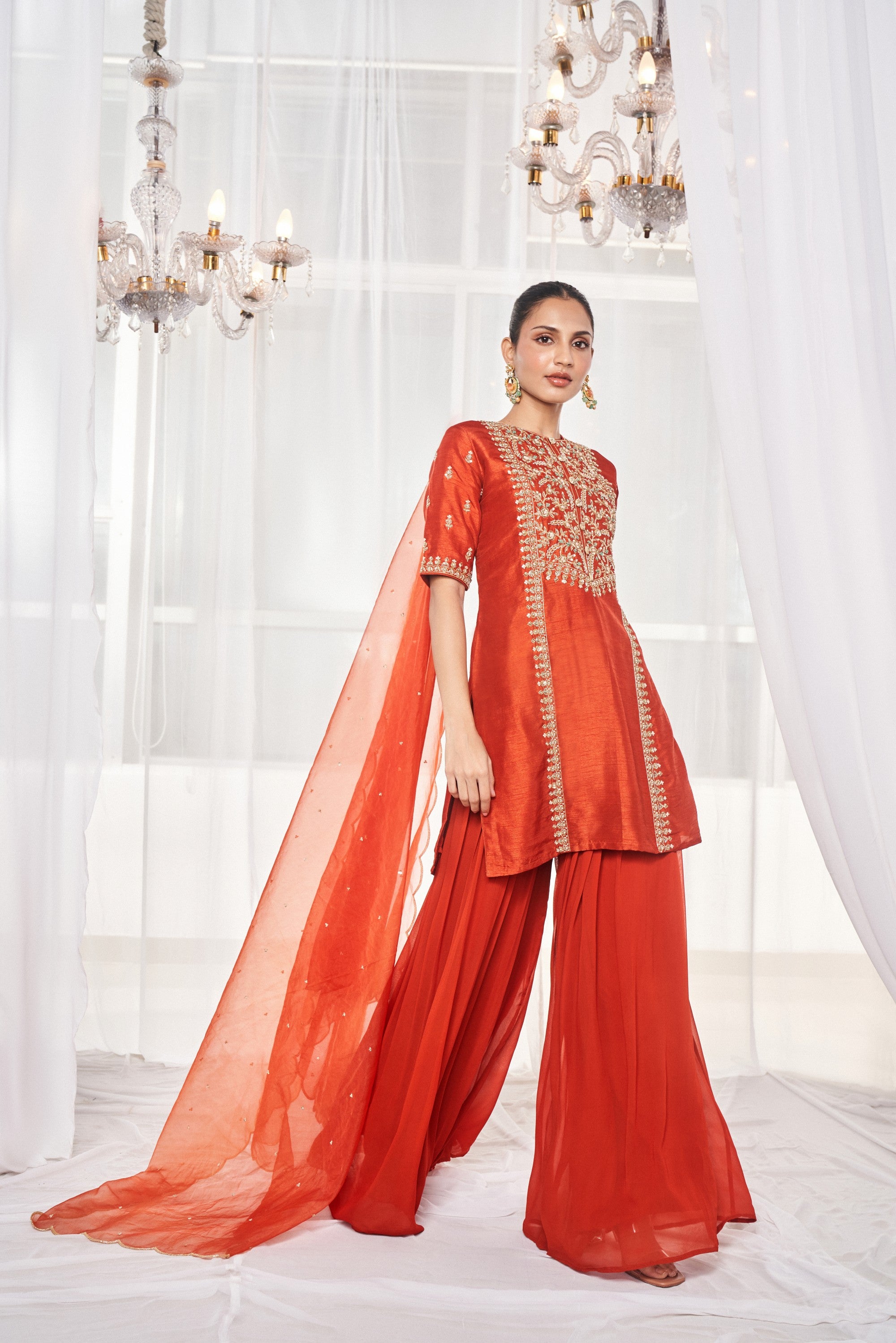 Burnt Orange Embroidered Pant Set