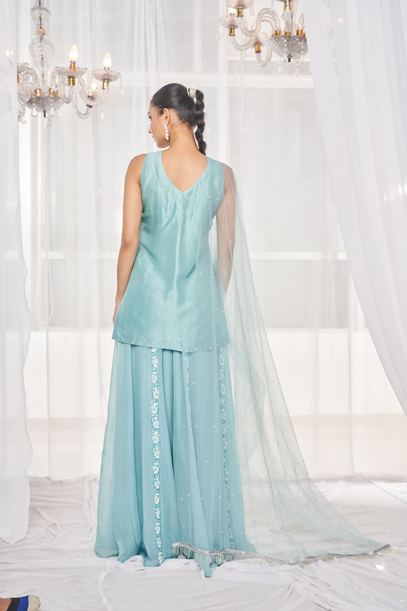 Candy Blue Embellished Pant Set