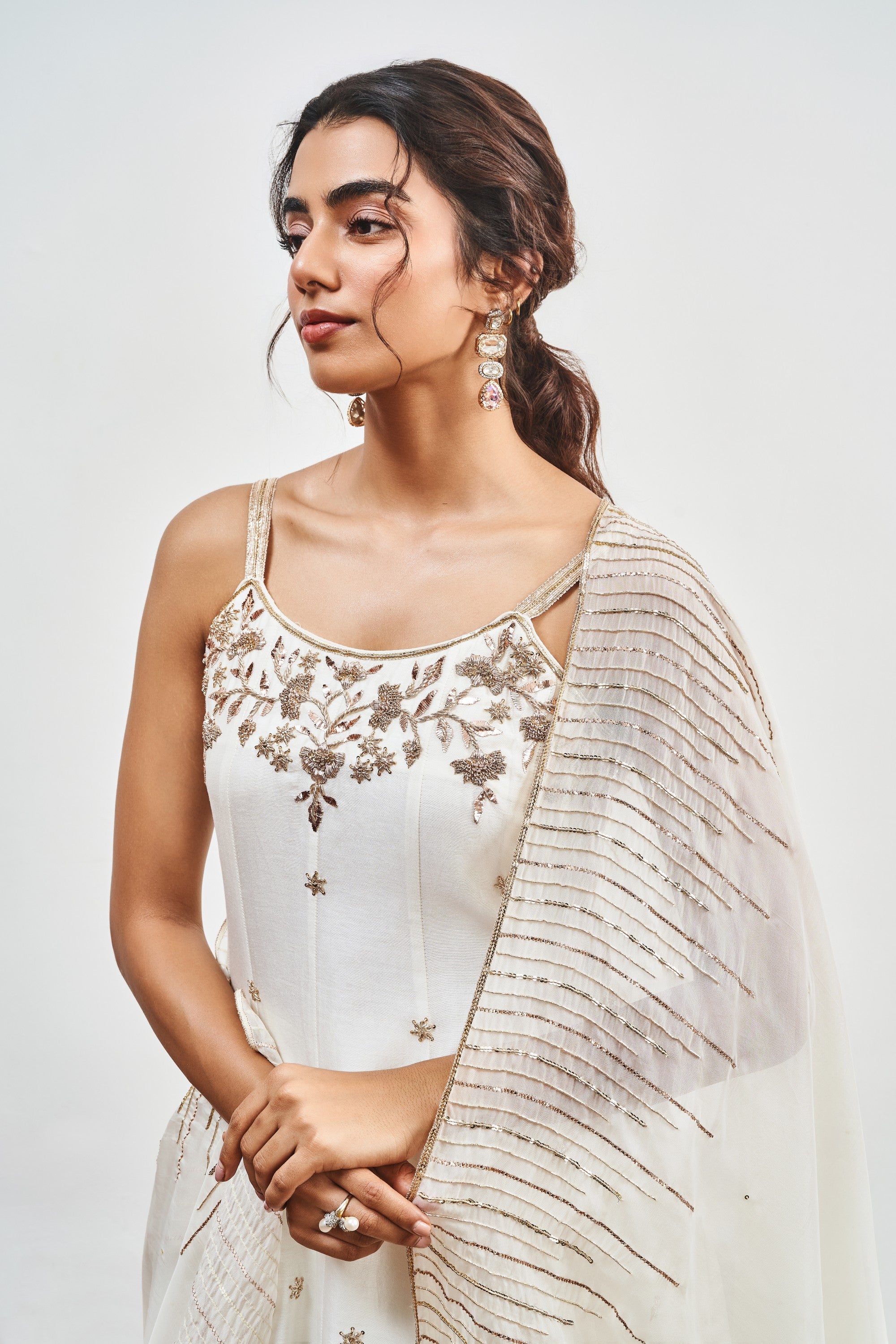 Ivory Embroidered Kalidaar Set