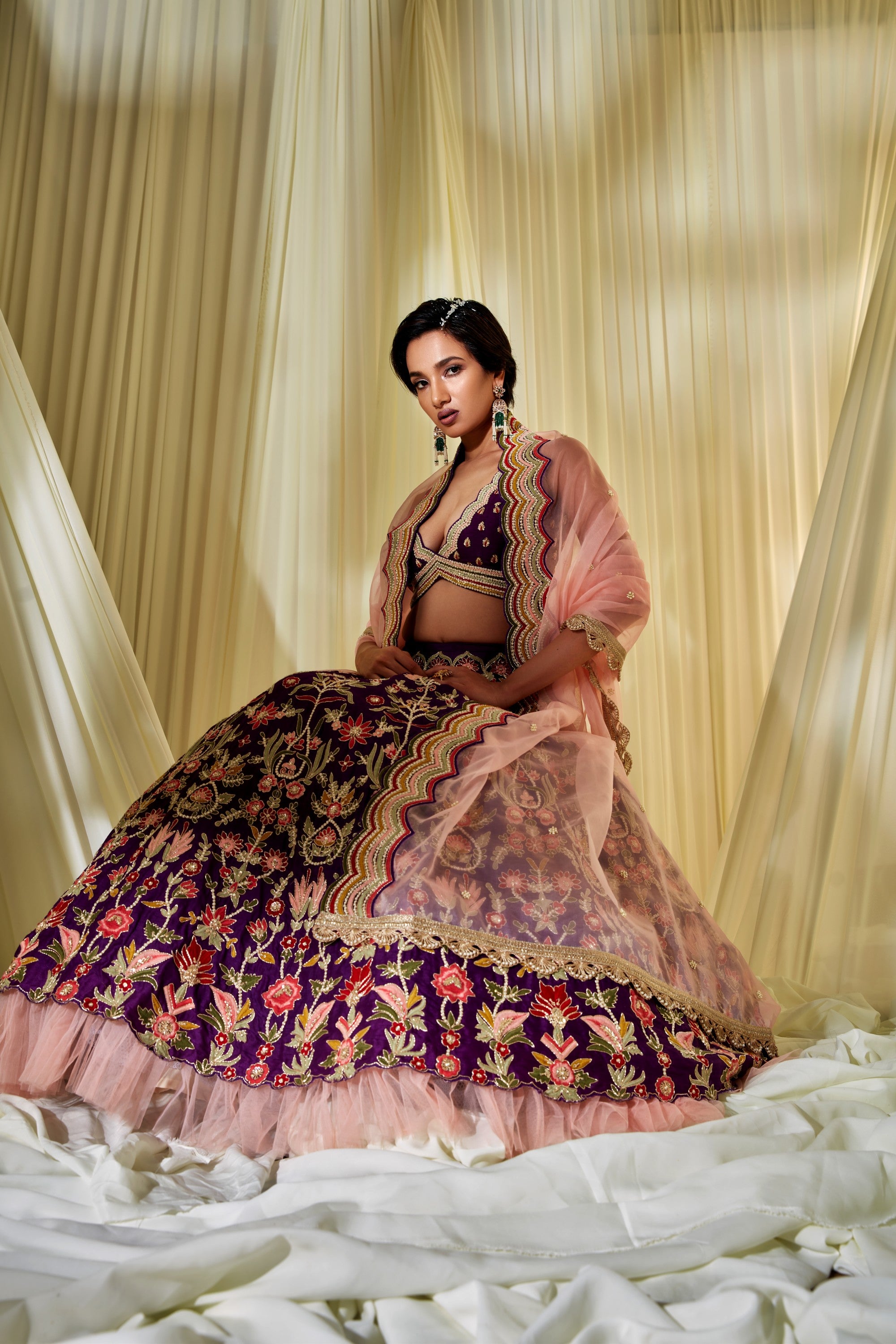 Multicolor Purple Bridal Lehenga Set