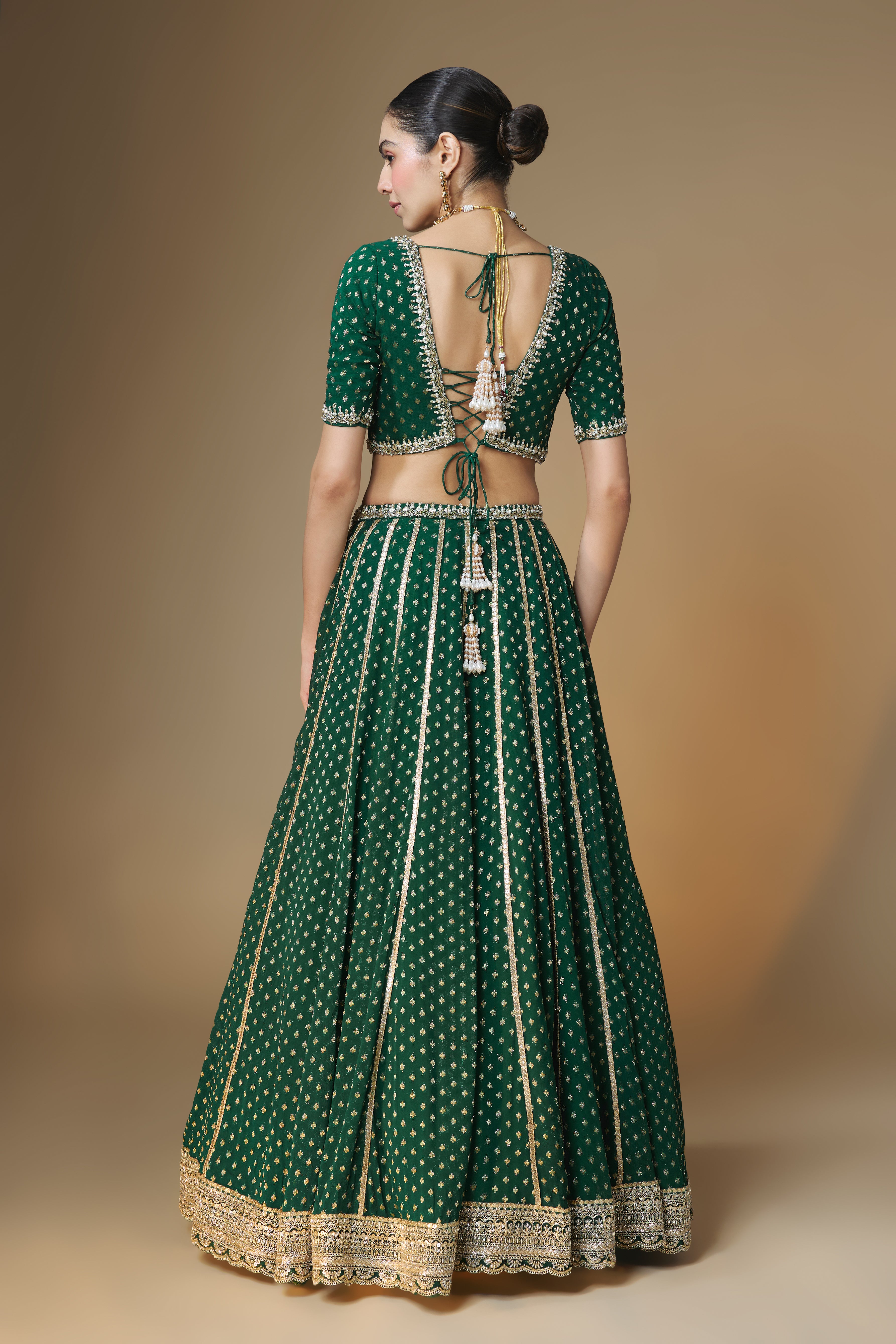 Emerald green benarasi butti lehenga blouse set