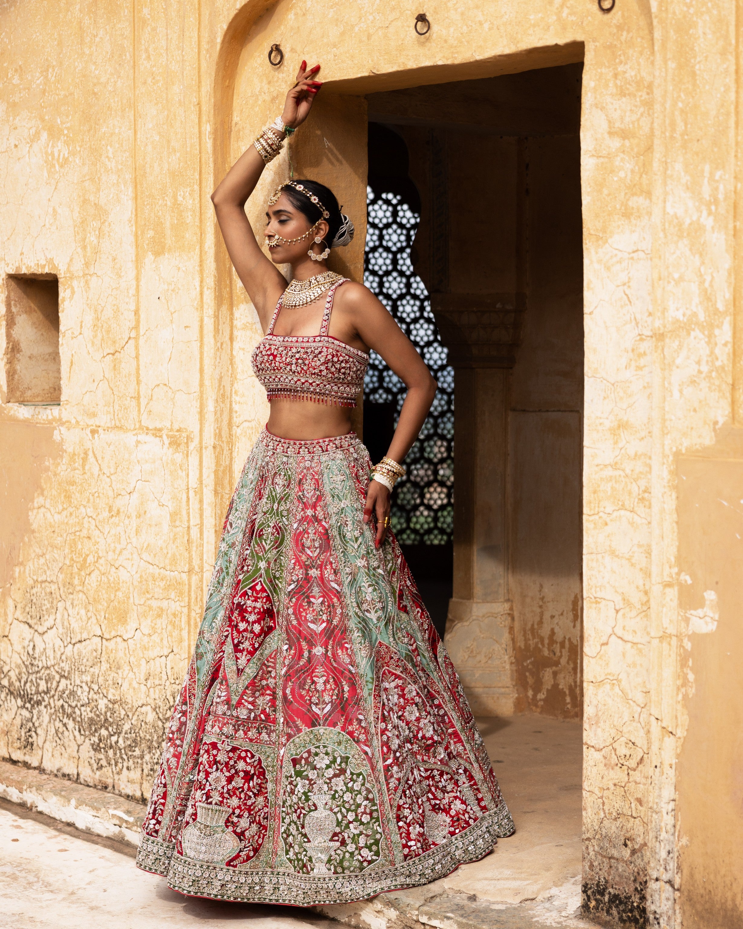 Eclipsed Ruby Wedding Lehenga