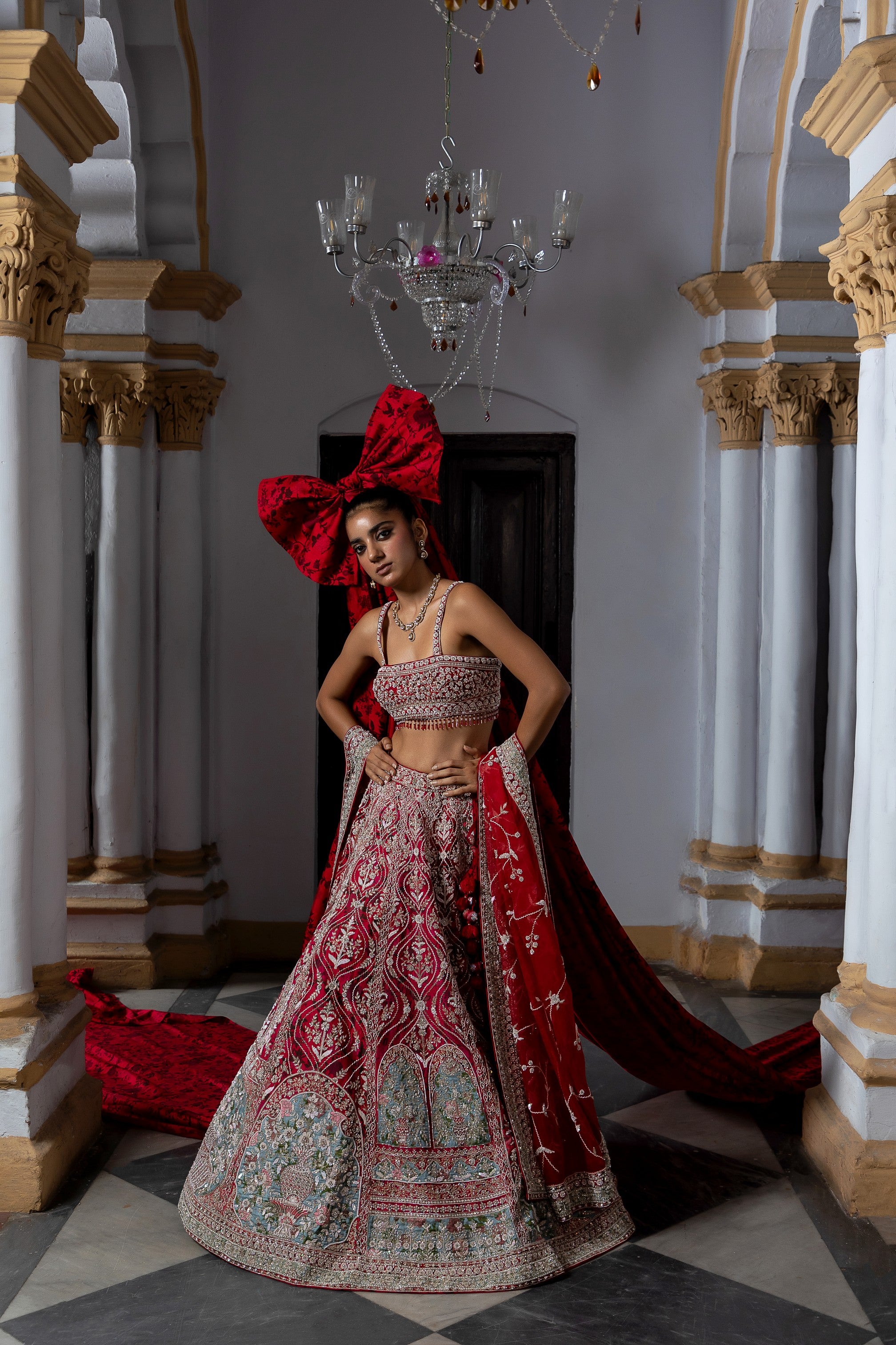 Eclipsed Ruby Wedding Lehenga