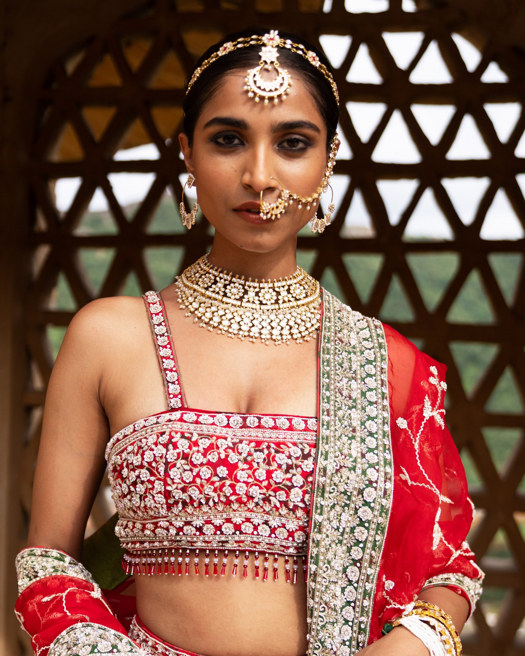 Eclipsed Ruby Wedding Lehenga