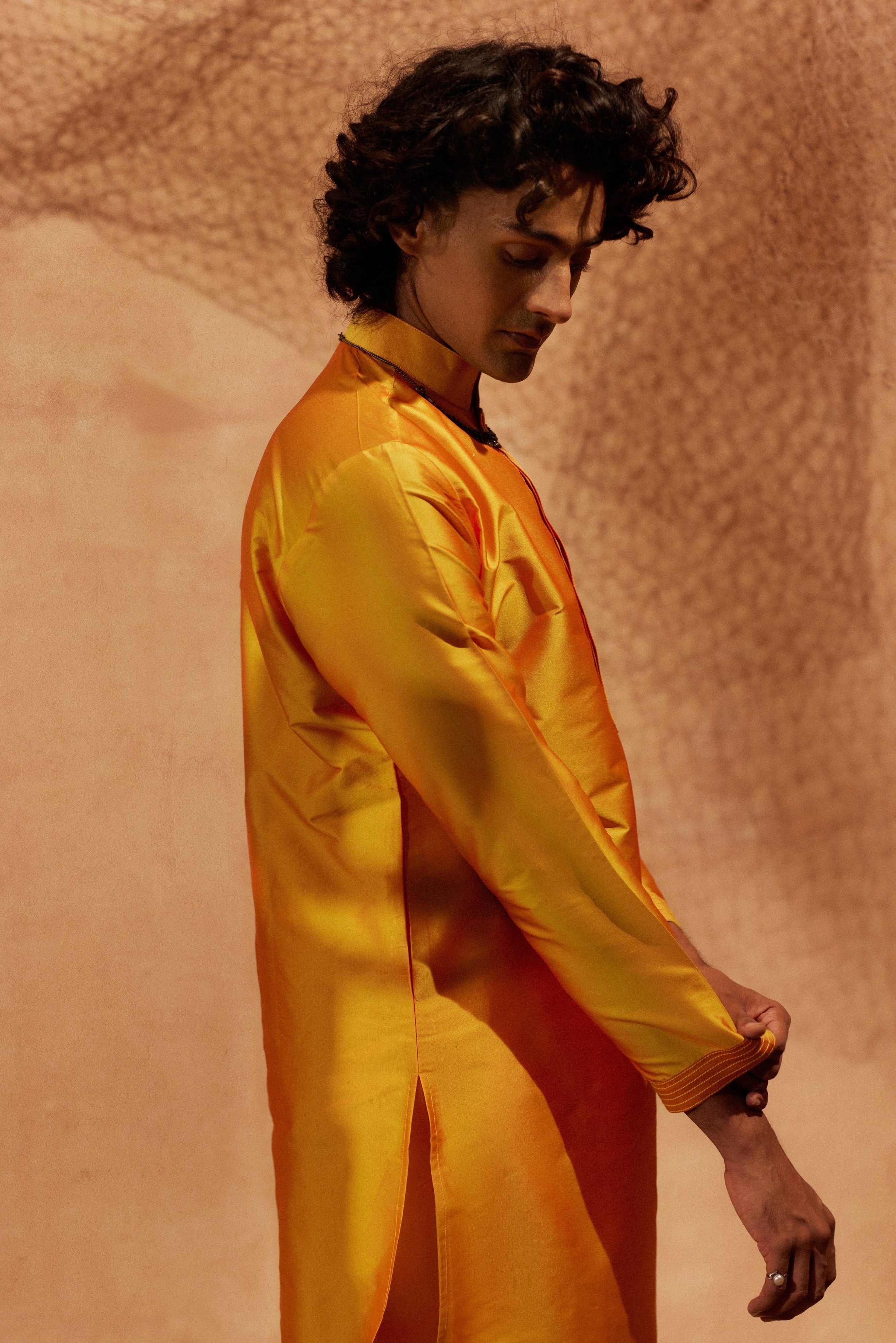 Orange Yellow Tagai Kurta - Silk kurta with pants