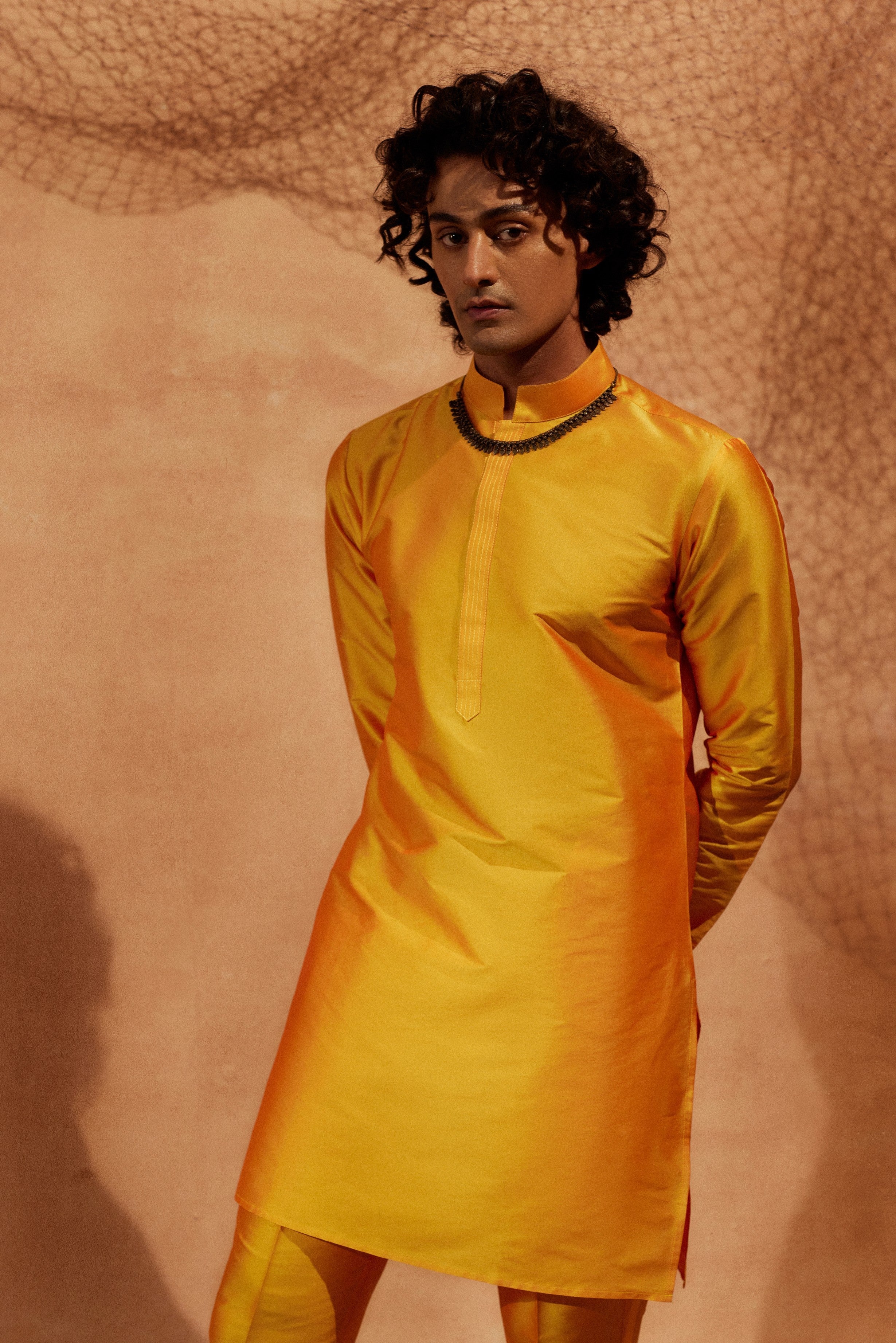 Orange Yellow Tagai Kurta - Silk kurta with pants