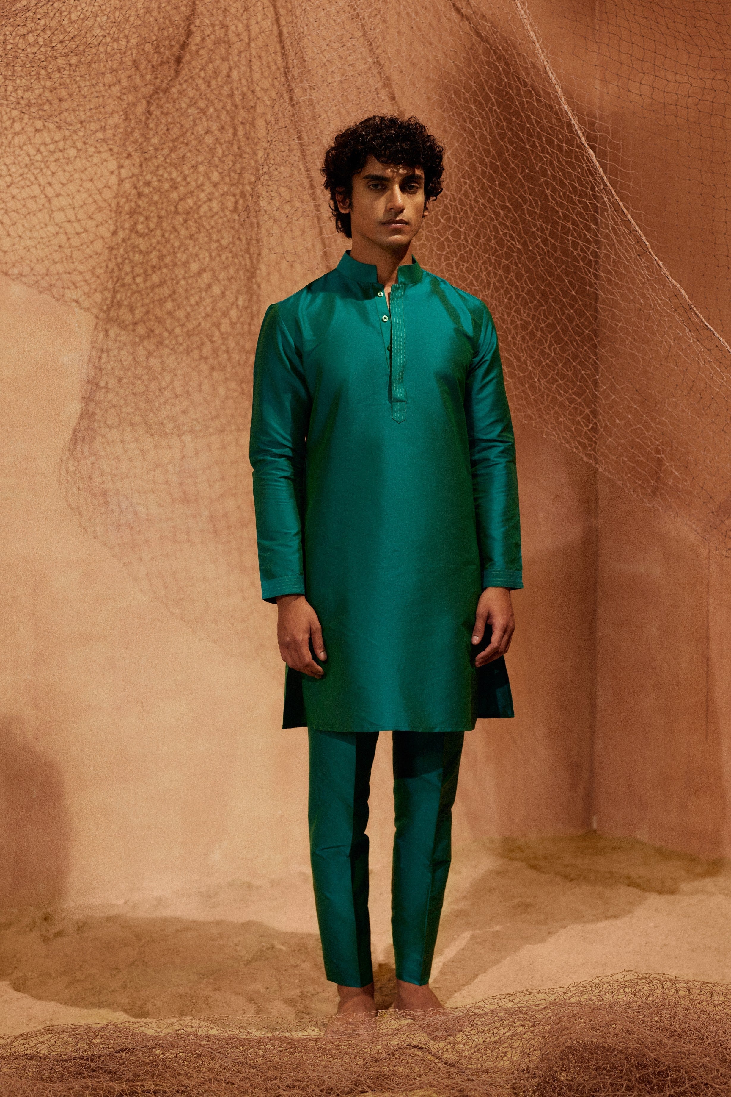 Green Tagai Kurta - Silk kurta with pants