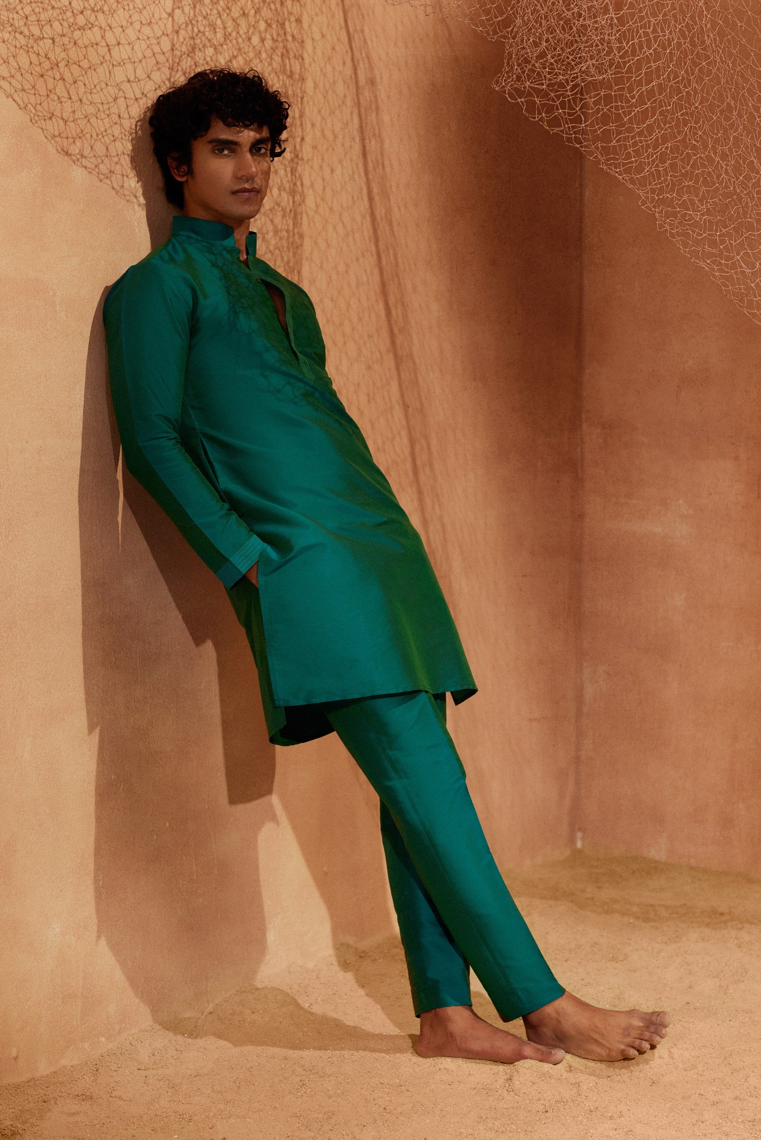 Green Tagai Kurta - Silk kurta with pants
