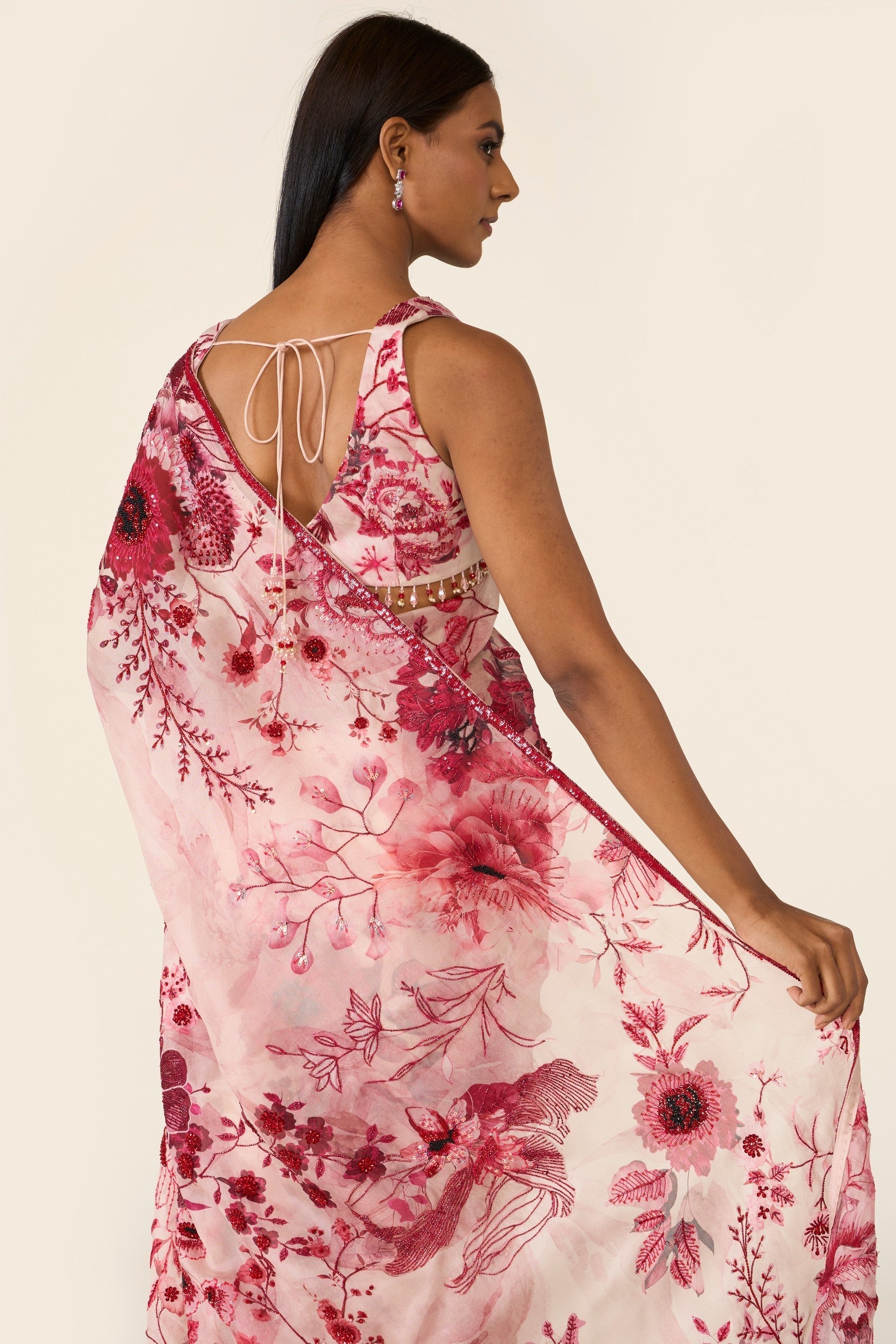 Pink Printed Classic Saree Set