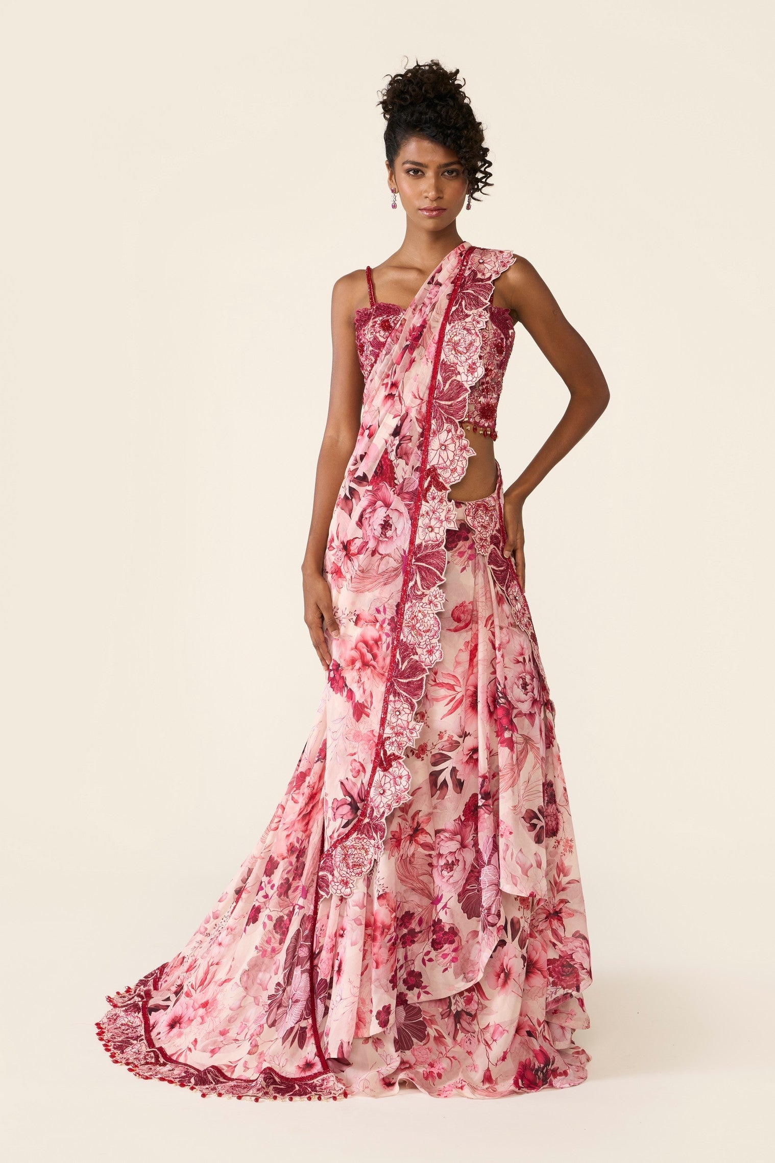 Pink Printed Concept Saree Set