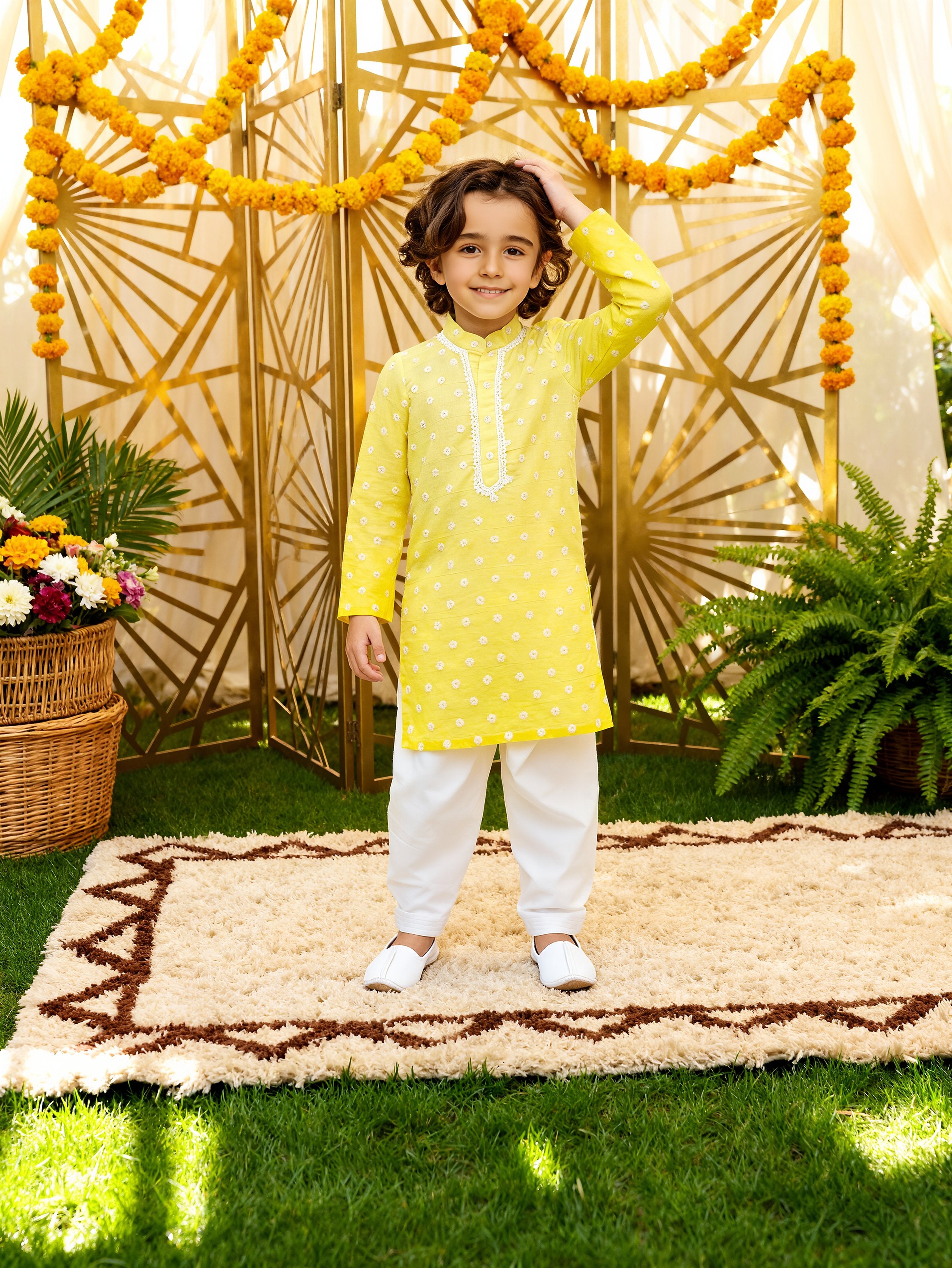 Yellow Ombre Embroidered Kurta Salwar