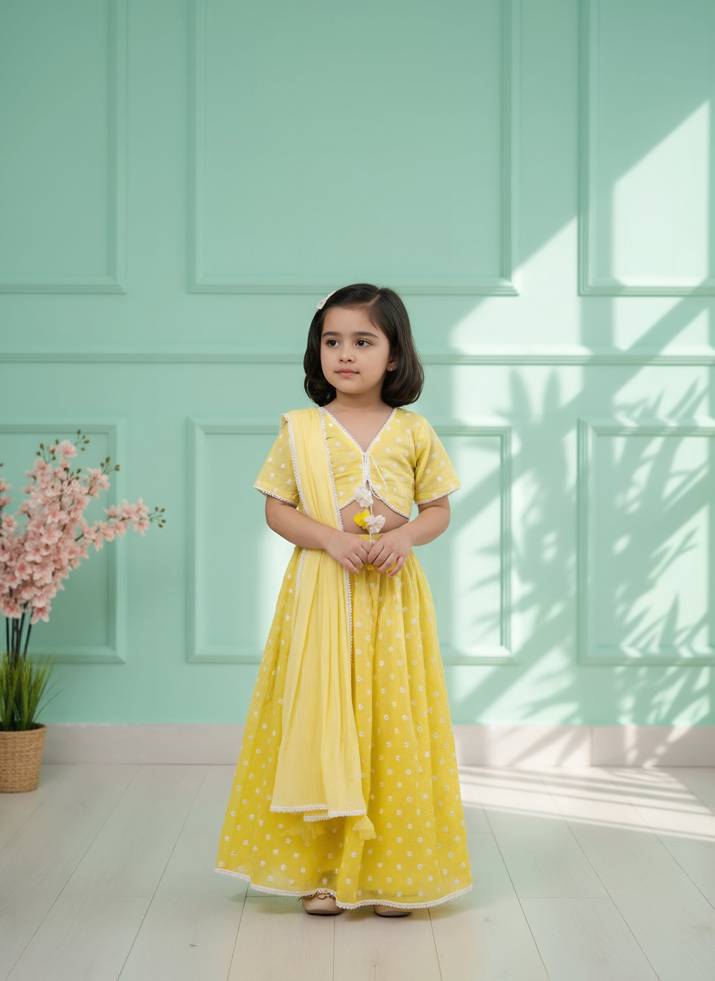 Yellow Ombre Embroidered Lehenga Choli Set