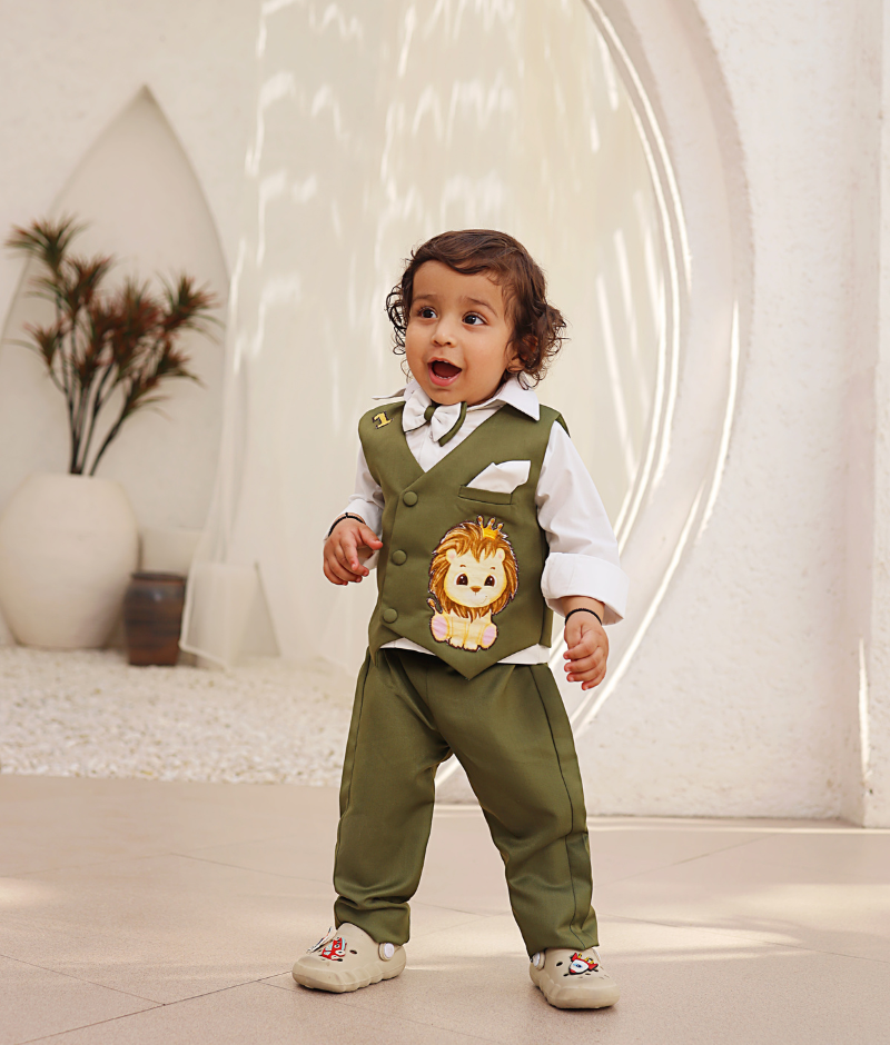Green Waist Coat with Pant and Shirt