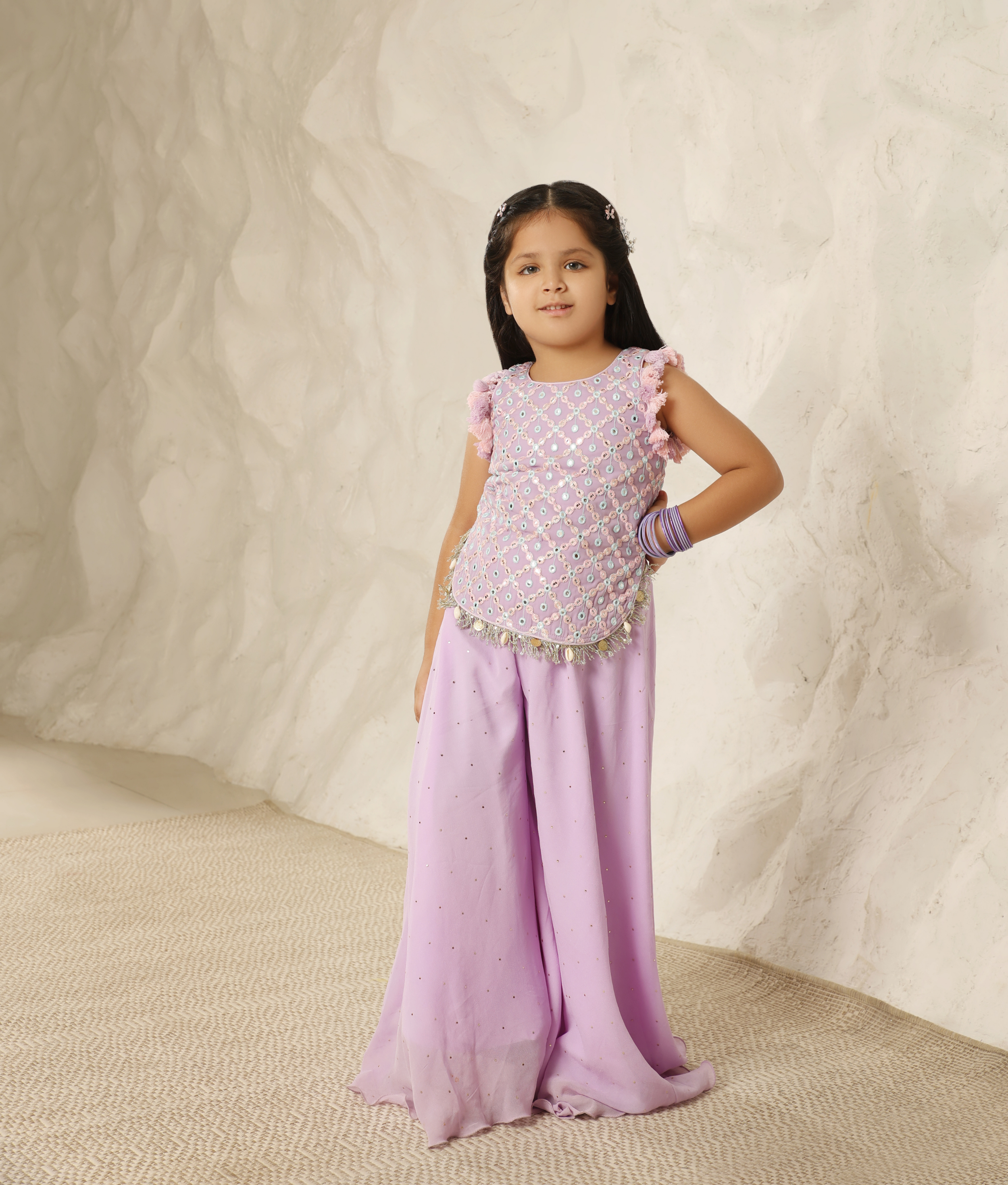 Lilac Dream: Mirror Embroidered Top & Plazzo PSet