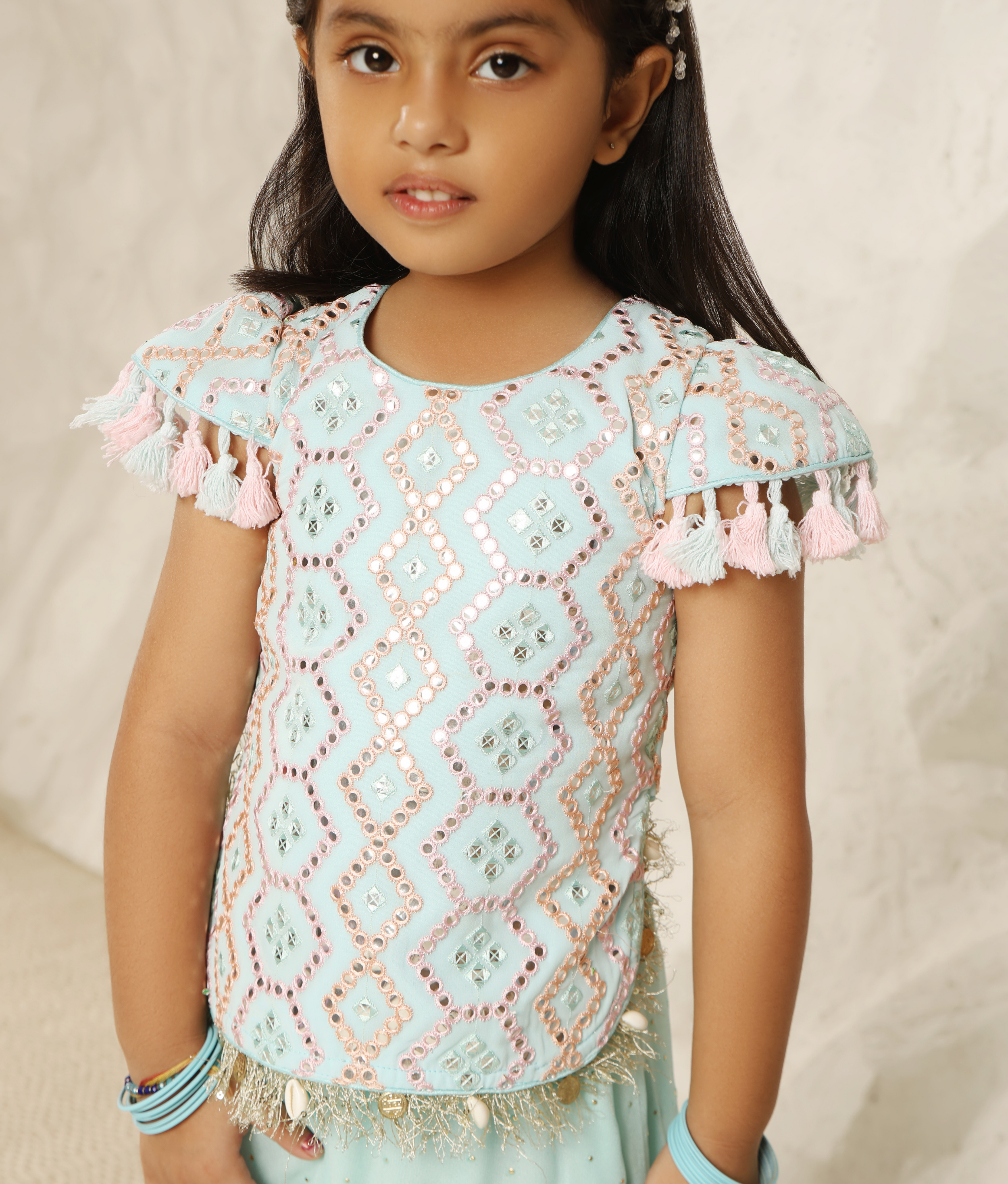 Blue Mirror Embroidered Top with Plazzo Pant