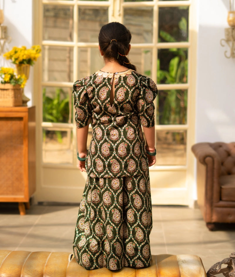 Green Printed Kurti Sharara
