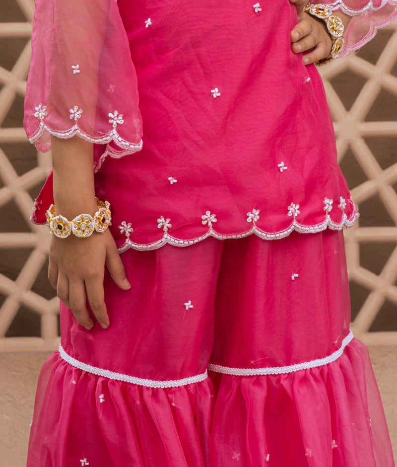 Pink Organza Kurti Sharara Set