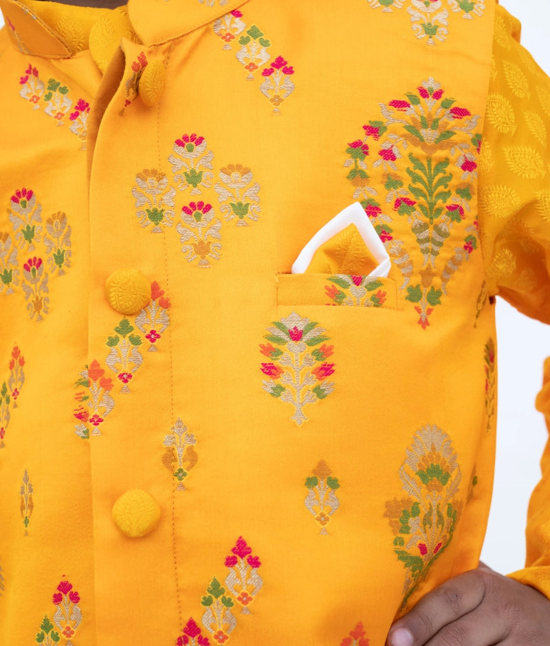 Yellow Brocade Jacket Set