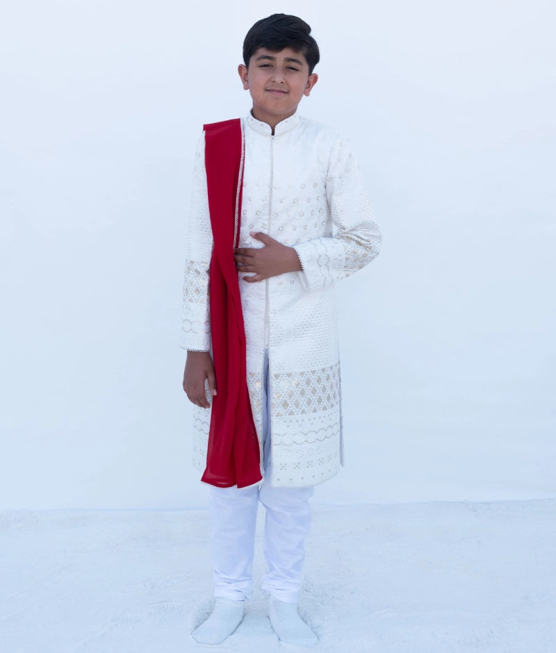 White Embroidered Sherwani with Chudidar