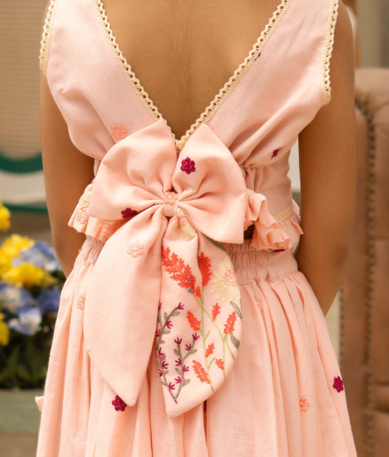 Peach Blush Embroidered Crop Top Set