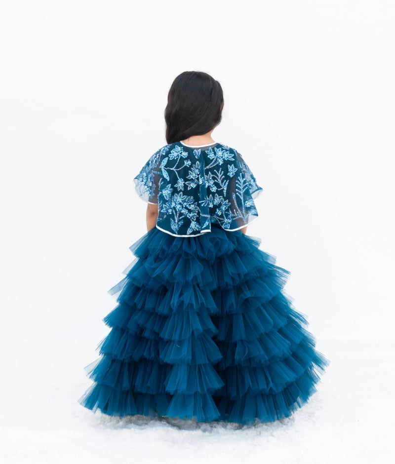 Teal Blue Crop Top Skirt with Cape