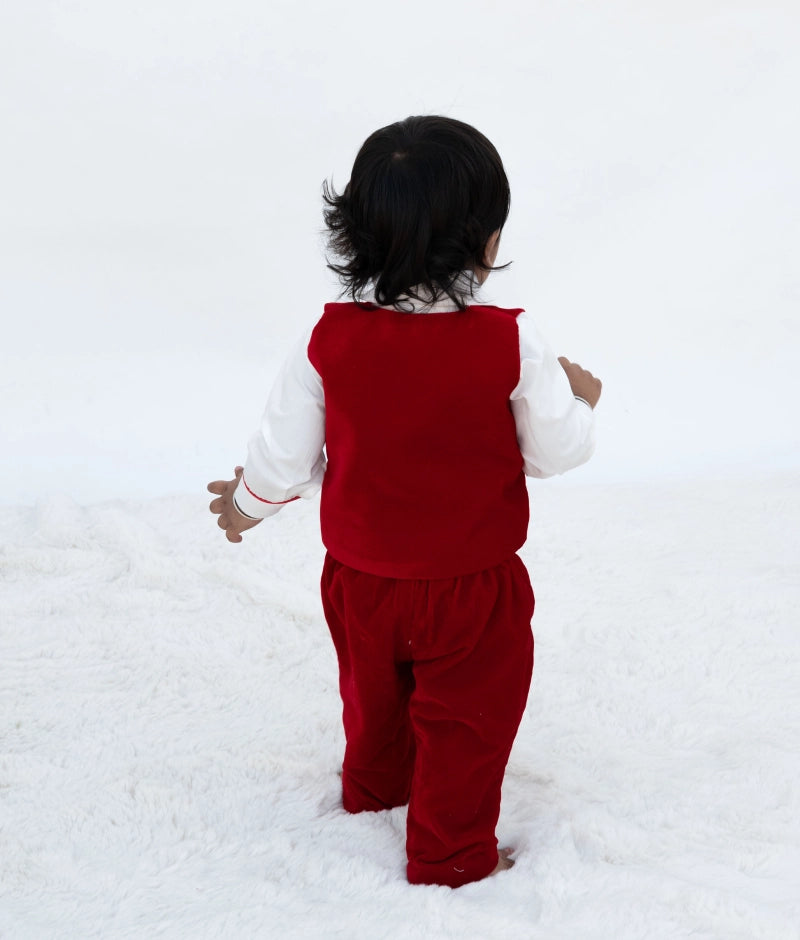 Maroon Velvet Waist Coat Set