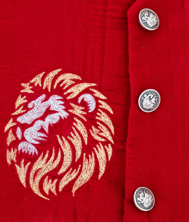 Maroon Velvet Waist Coat Set