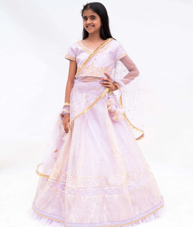 Lilac Gota Embroidery Lehenga with Choli & Boti Net Dupatta
