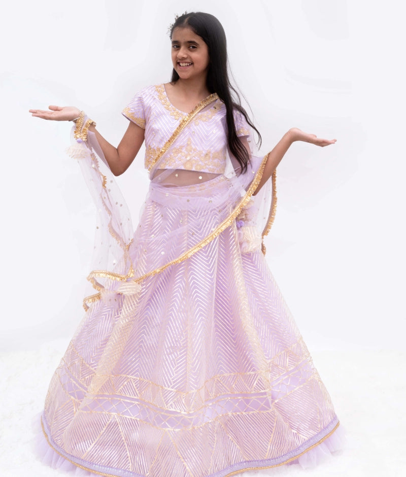 Lilac Gota Embroidery Lehenga with Choli & Boti Net Dupatta
