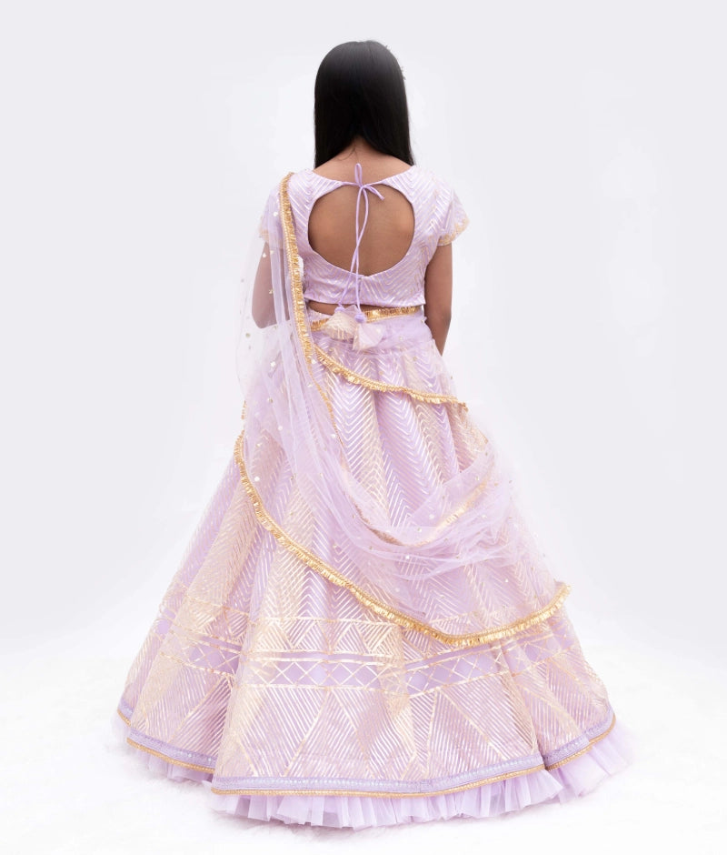 Lilac Gota Embroidery Lehenga with Choli & Boti Net Dupatta