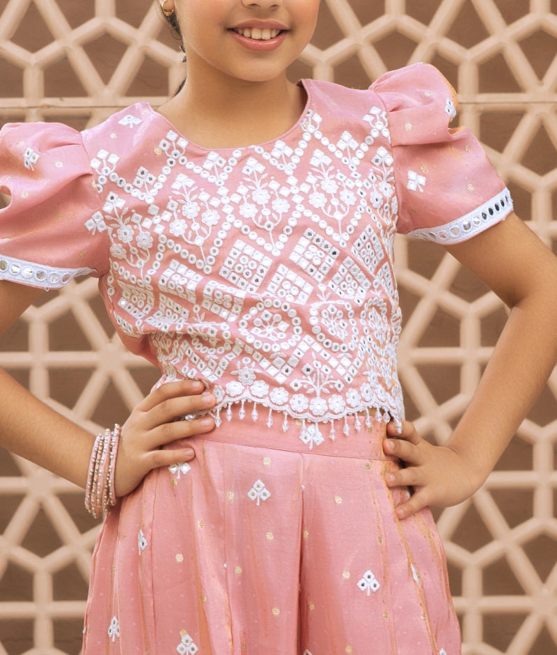 Pink Embroidered Top & Palazzo Set