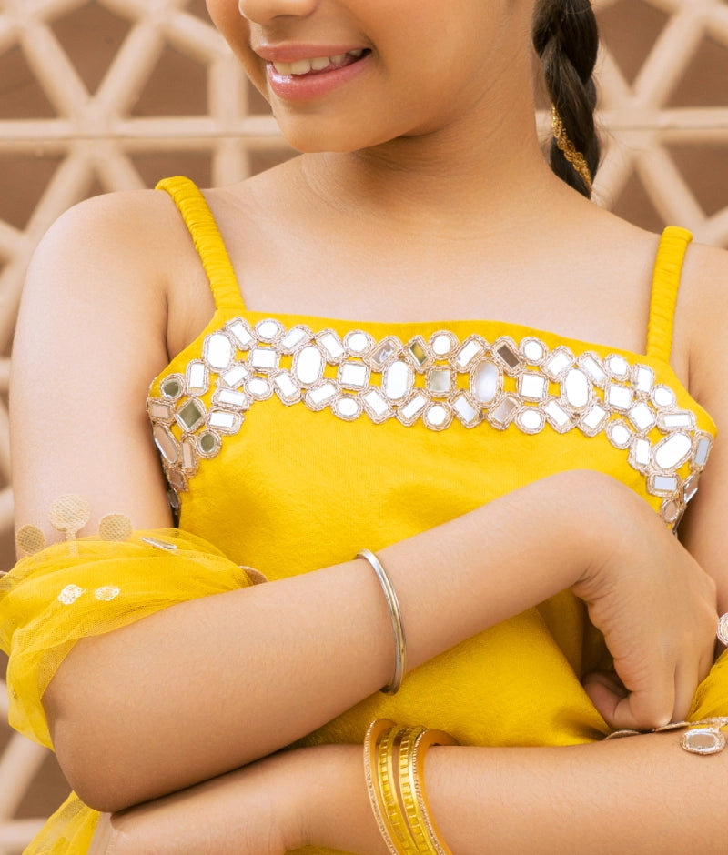 Yellow Embroidered Kurti Sharara Set