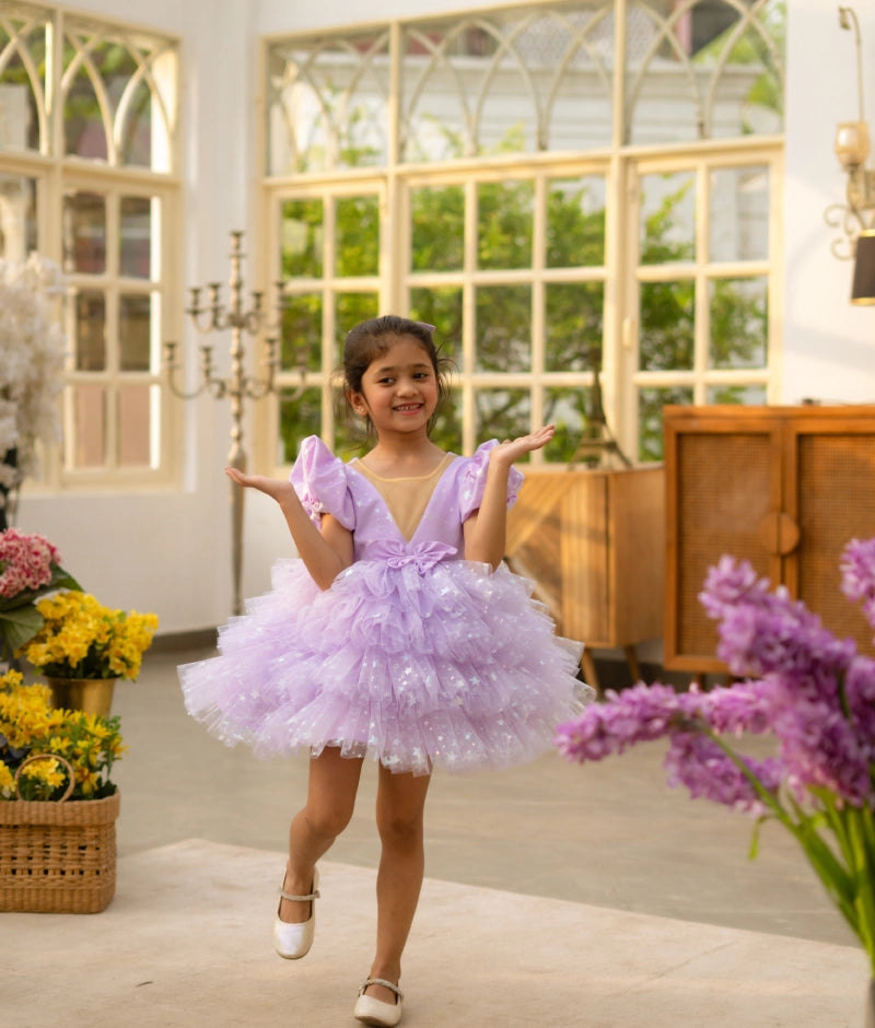Lilac Star Net Layerd Frock