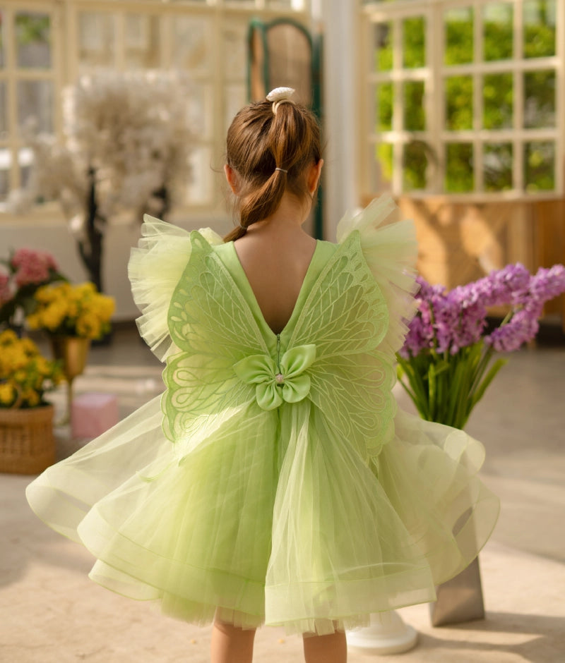 Green 3D Flower Party Frock