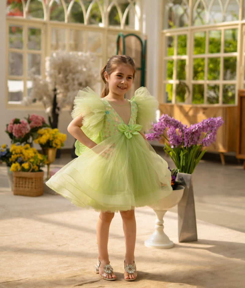 Green 3D Flower Party Frock