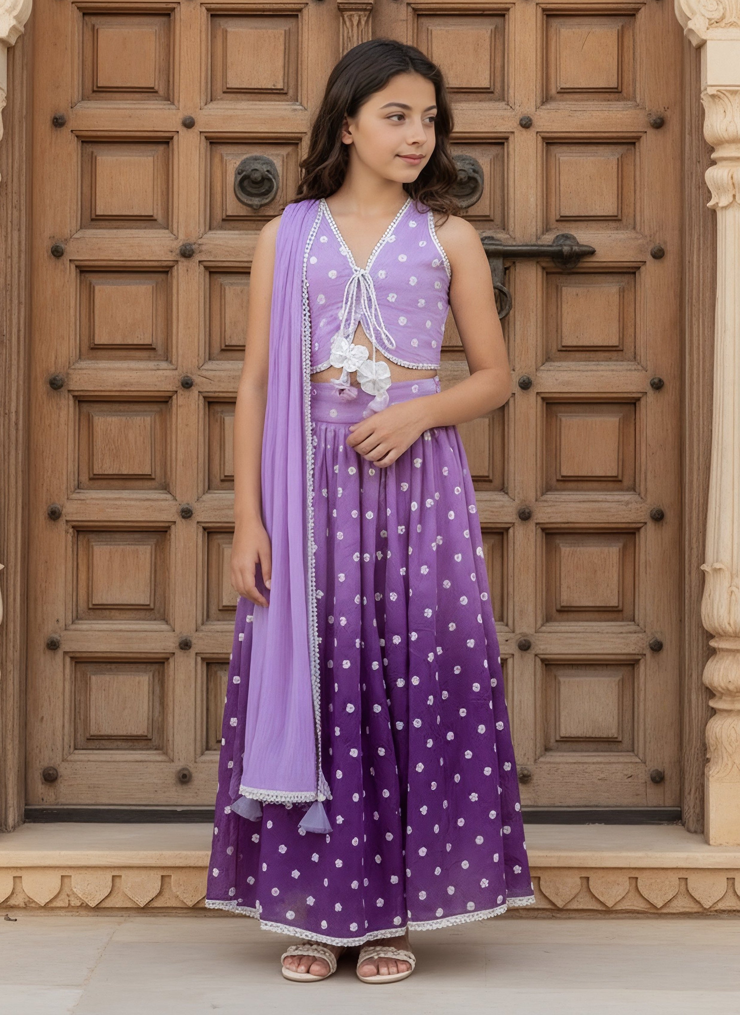 Lilac Ombre Embroidered Lehenga Choli Set