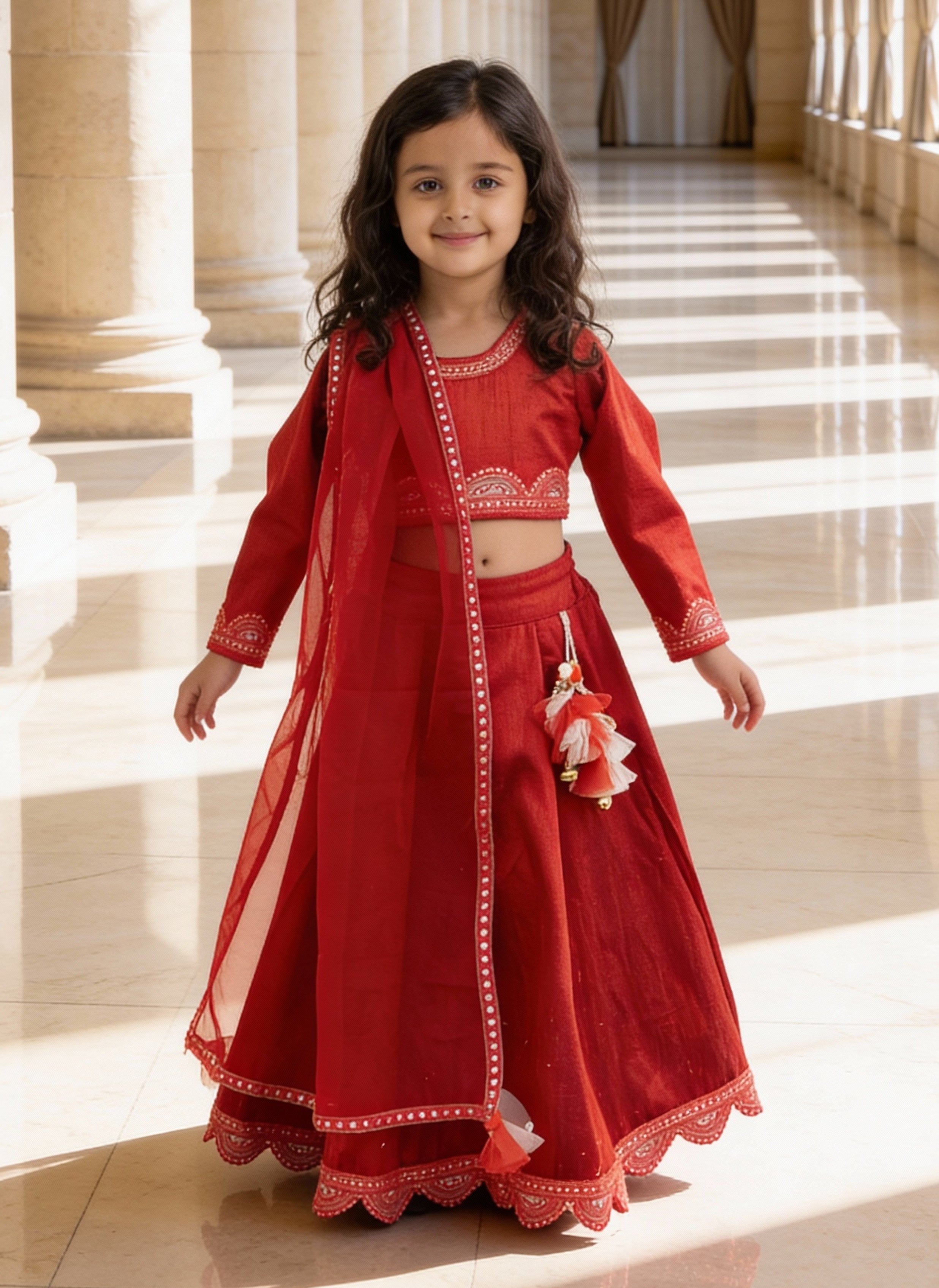 Red Raw Silk Lehenga Choli Set