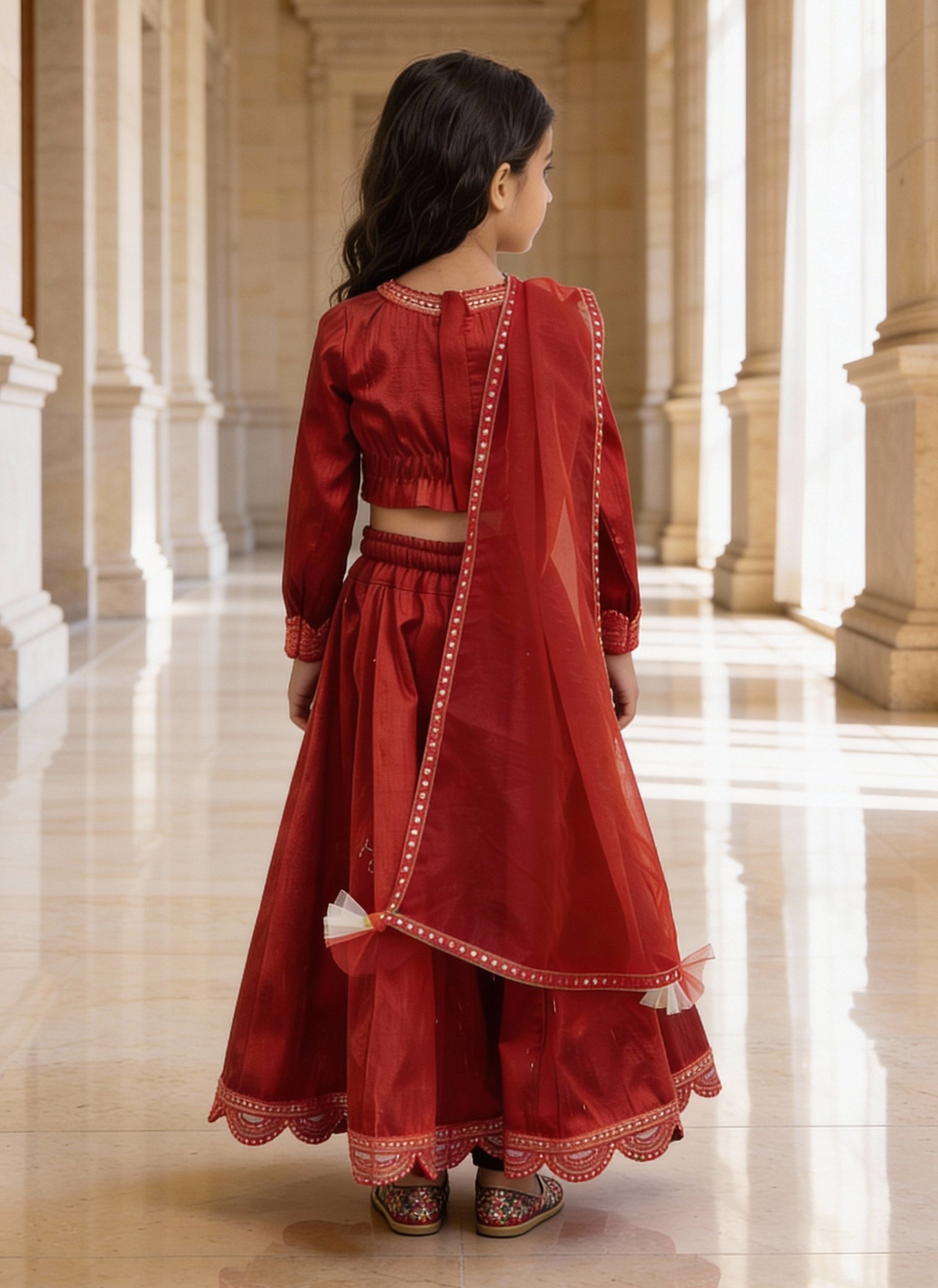 Red Raw Silk Lehenga Choli Set
