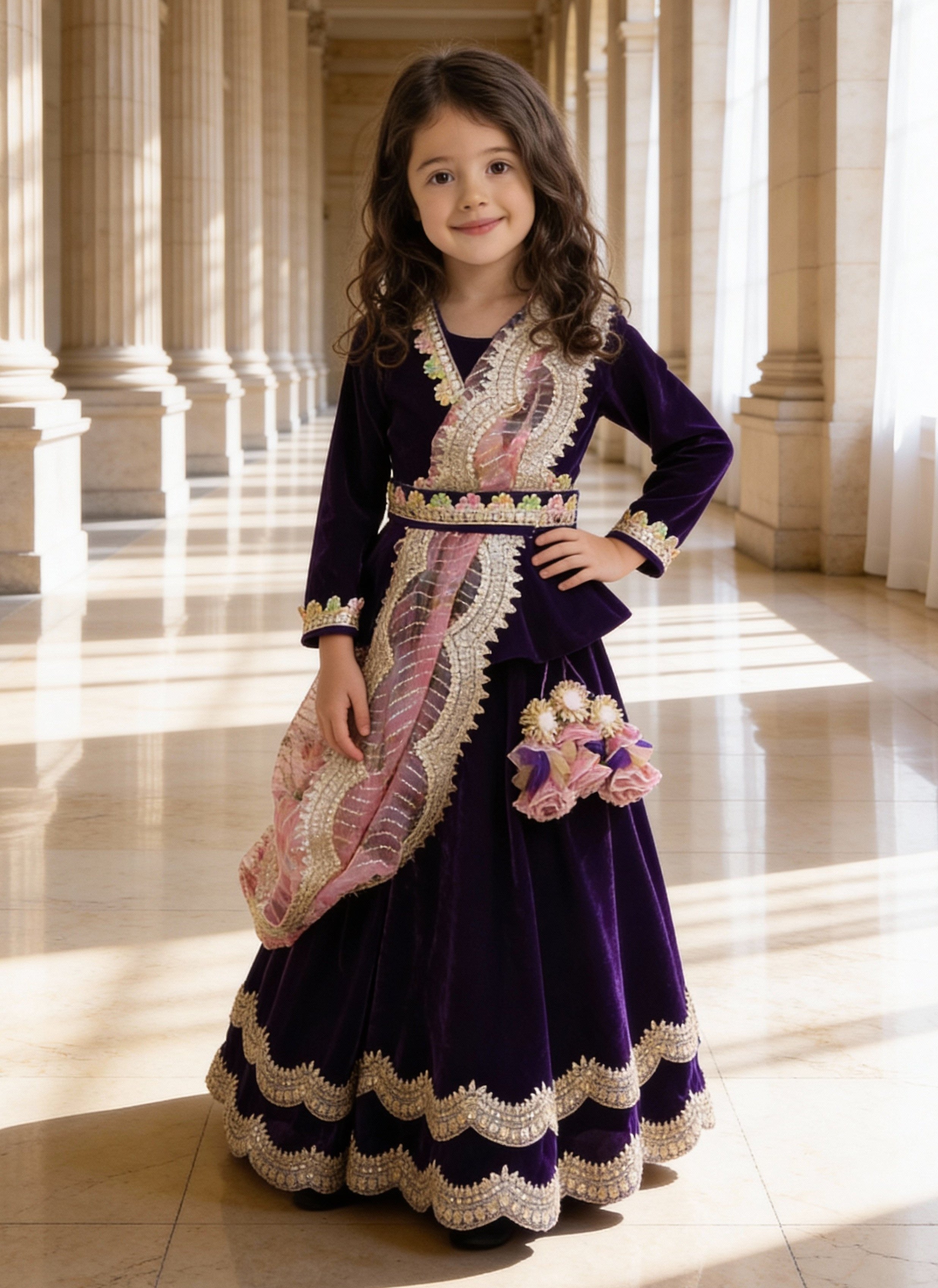 Purple Velvet lehenga choli for Girls