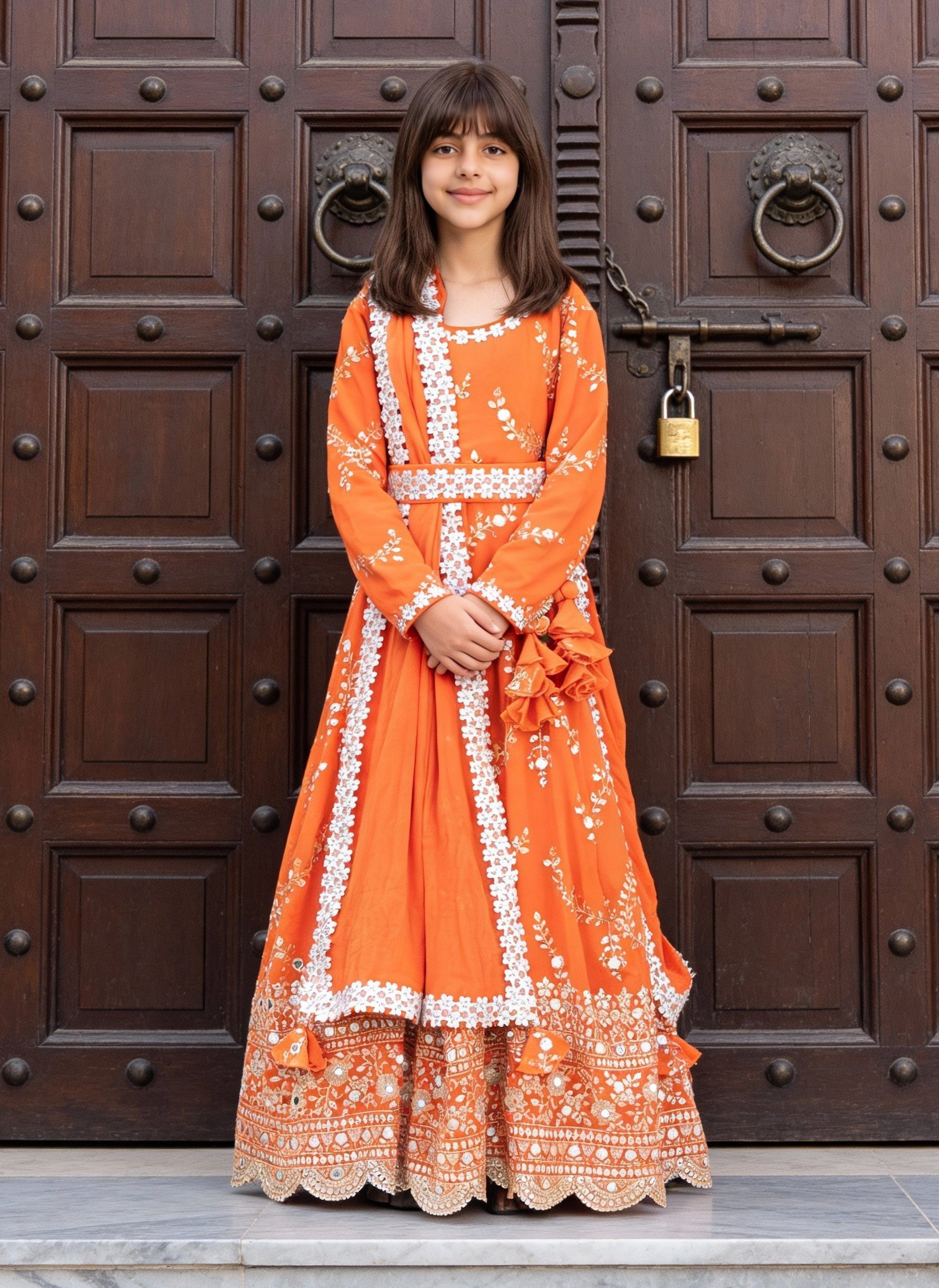 Orange Embroidered Anarkali with Dupatta