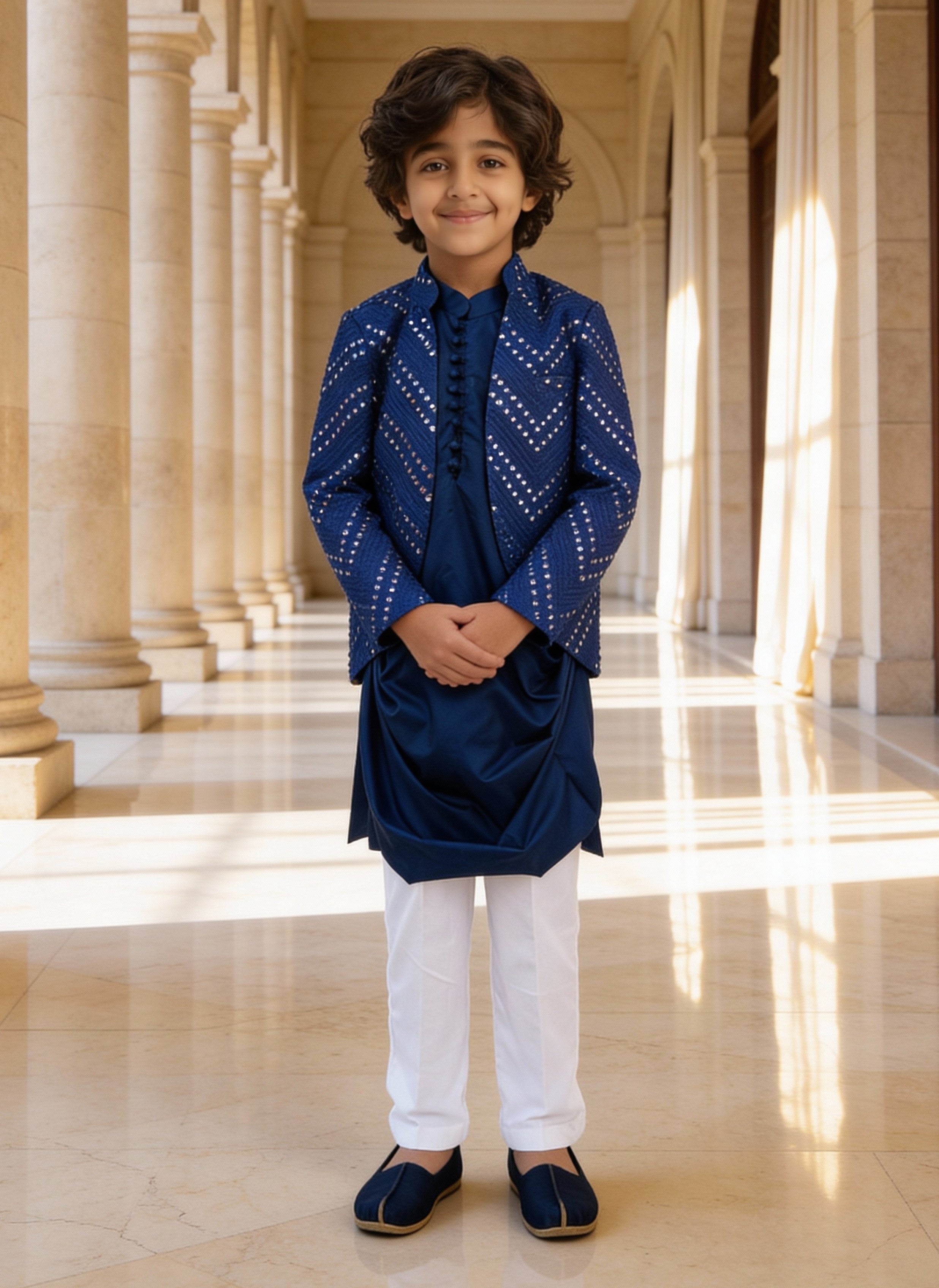 Blue Mirror Embroidery Jacket Set