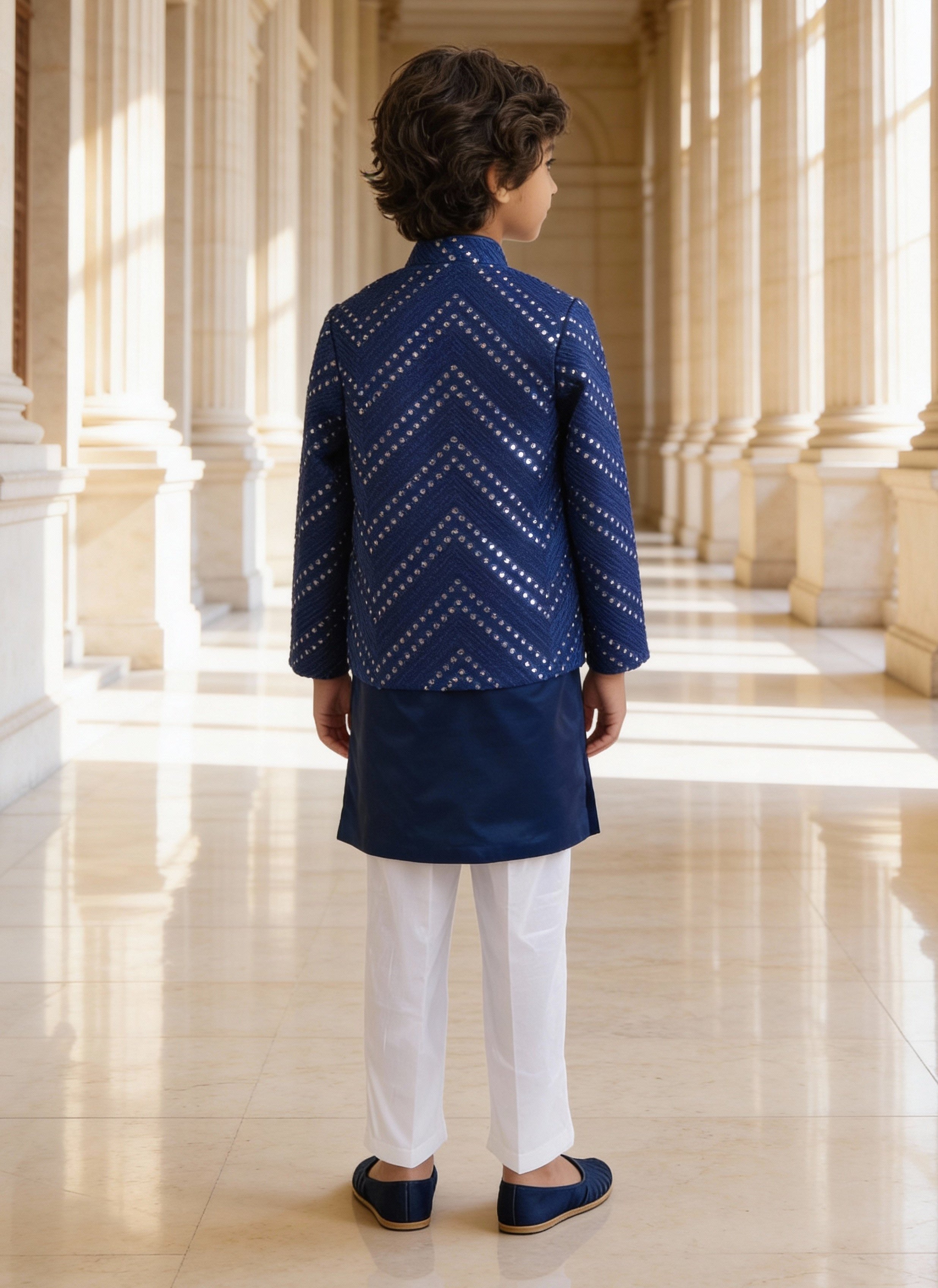 Blue Mirror Embroidery Jacket Set